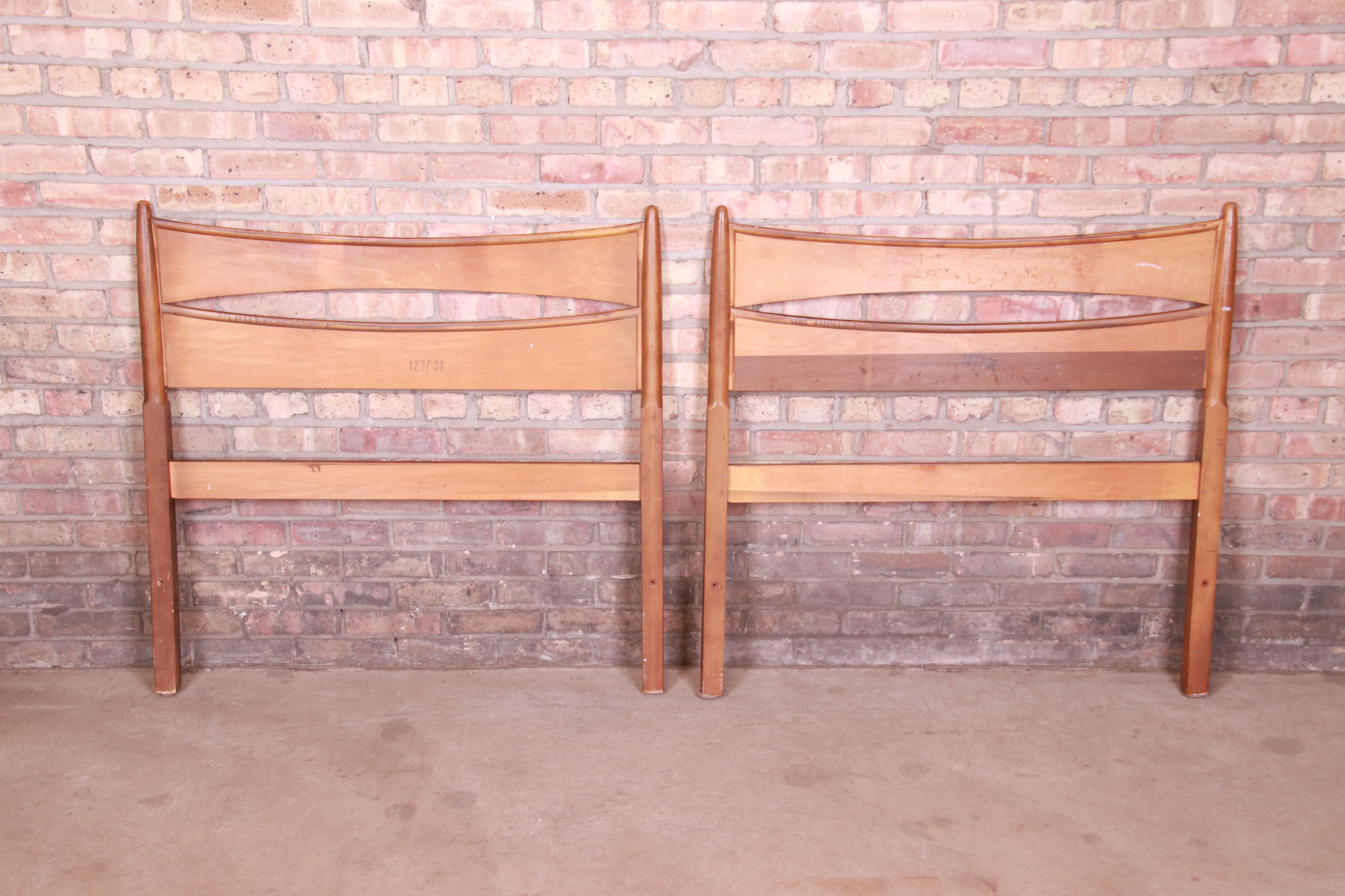Mid-Century Modern Sculpted Walnut Twin Headboards Attributed to John Van Koert 2