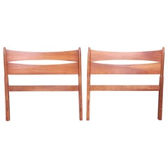 Mid-Century Modern Sculpted Walnut Twin Headboards Attributed to John Van Koert