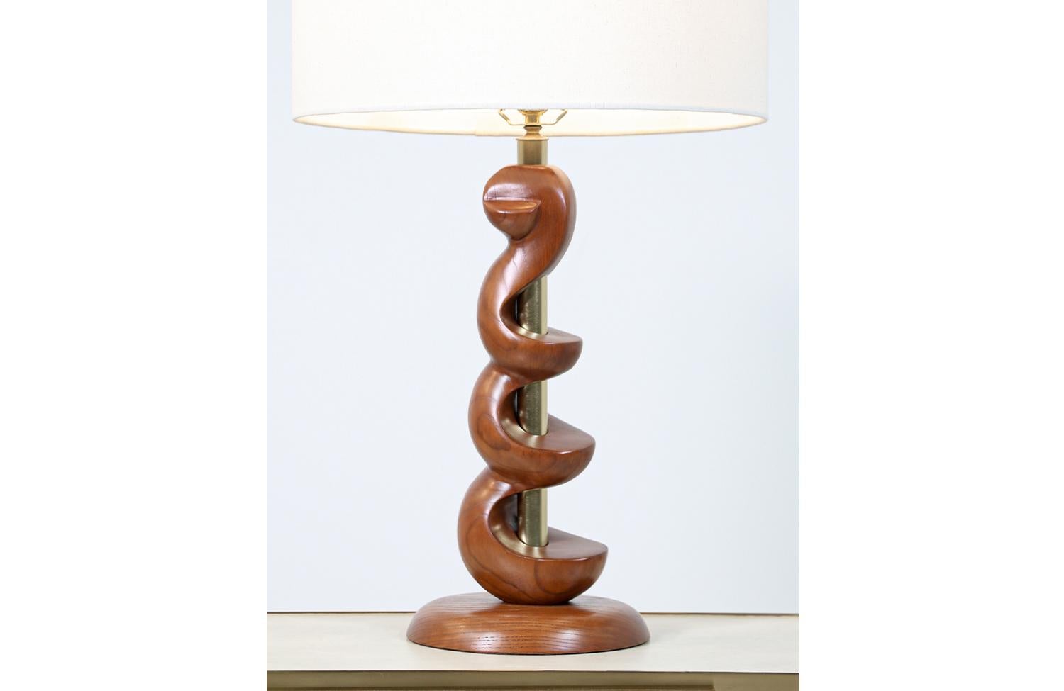American Mid-Century Modern Spiral Wood Table Lamps by Light House Co. For Sale