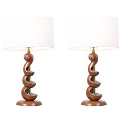 Mid-Century Modern Sculpted Walnut Twist Table Lamps by Modeline of California