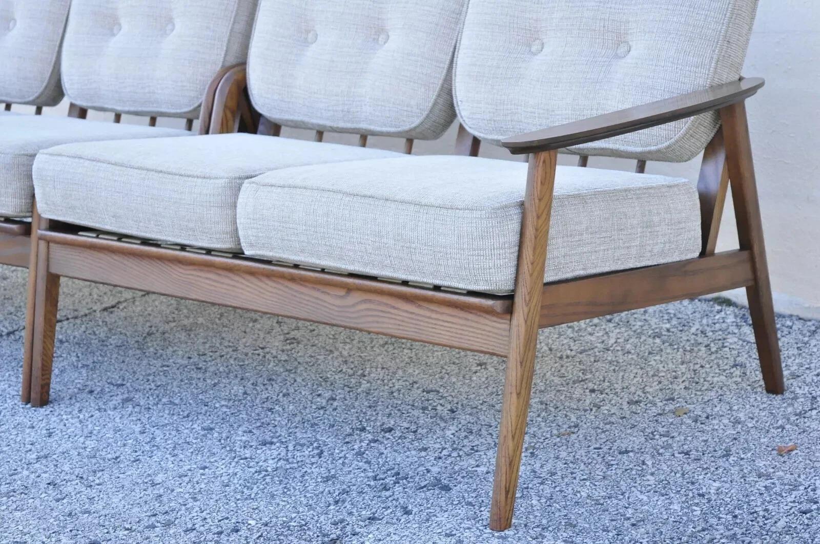 Mid Century Modern Sculpted Walnut Two Part Four Seat Sectional Sofa - 2 Pieces For Sale 4