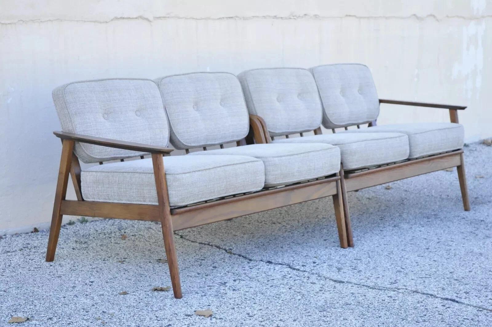 Mid Century Modern Sculpted Walnut Two Part Four Seat Sectional Sofa - 2 Pieces For Sale 5
