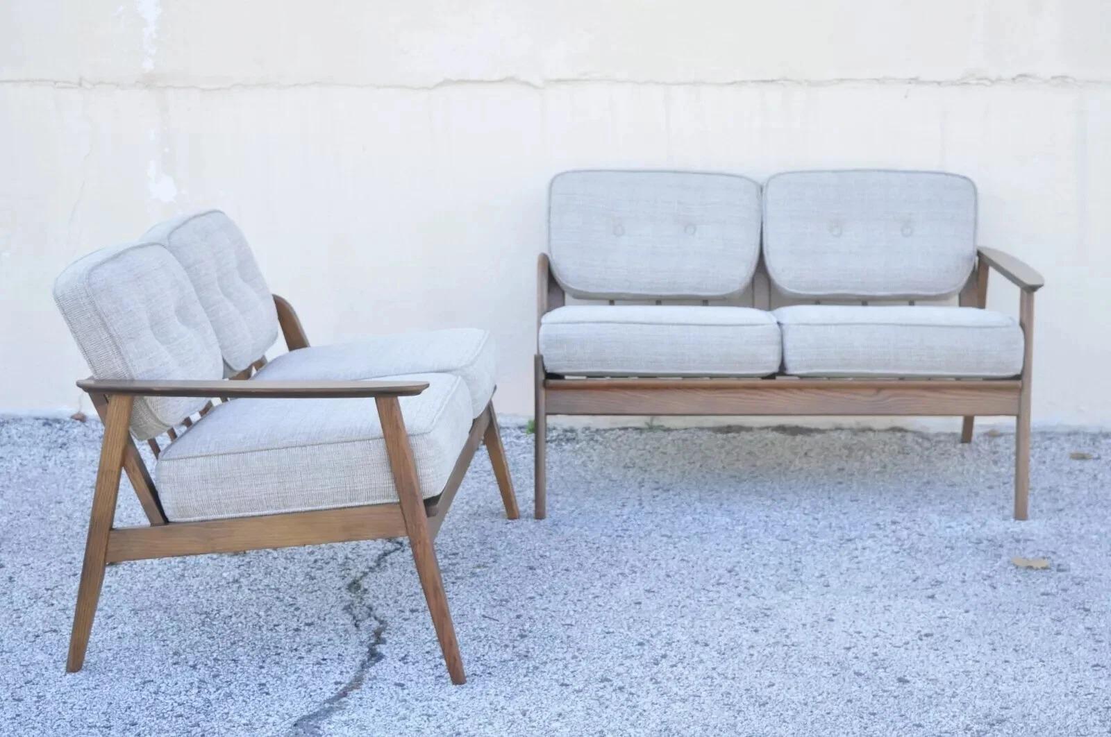 Mid-Century Modern Mid Century Modern Sculpted Walnut Two Part Four Seat Sectional Sofa - 2 Pieces For Sale