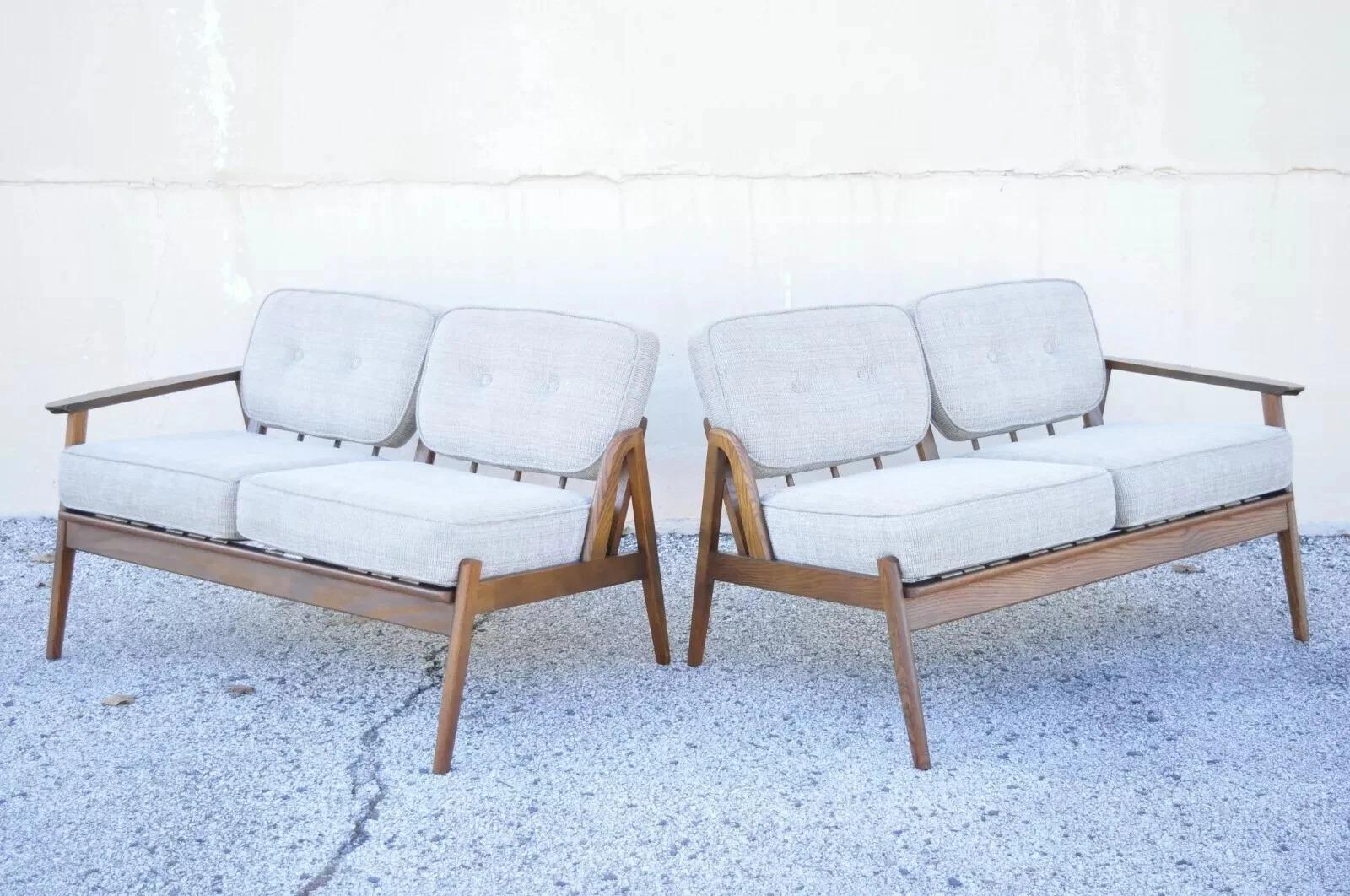 Unknown Mid Century Modern Sculpted Walnut Two Part Four Seat Sectional Sofa - 2 Pieces For Sale
