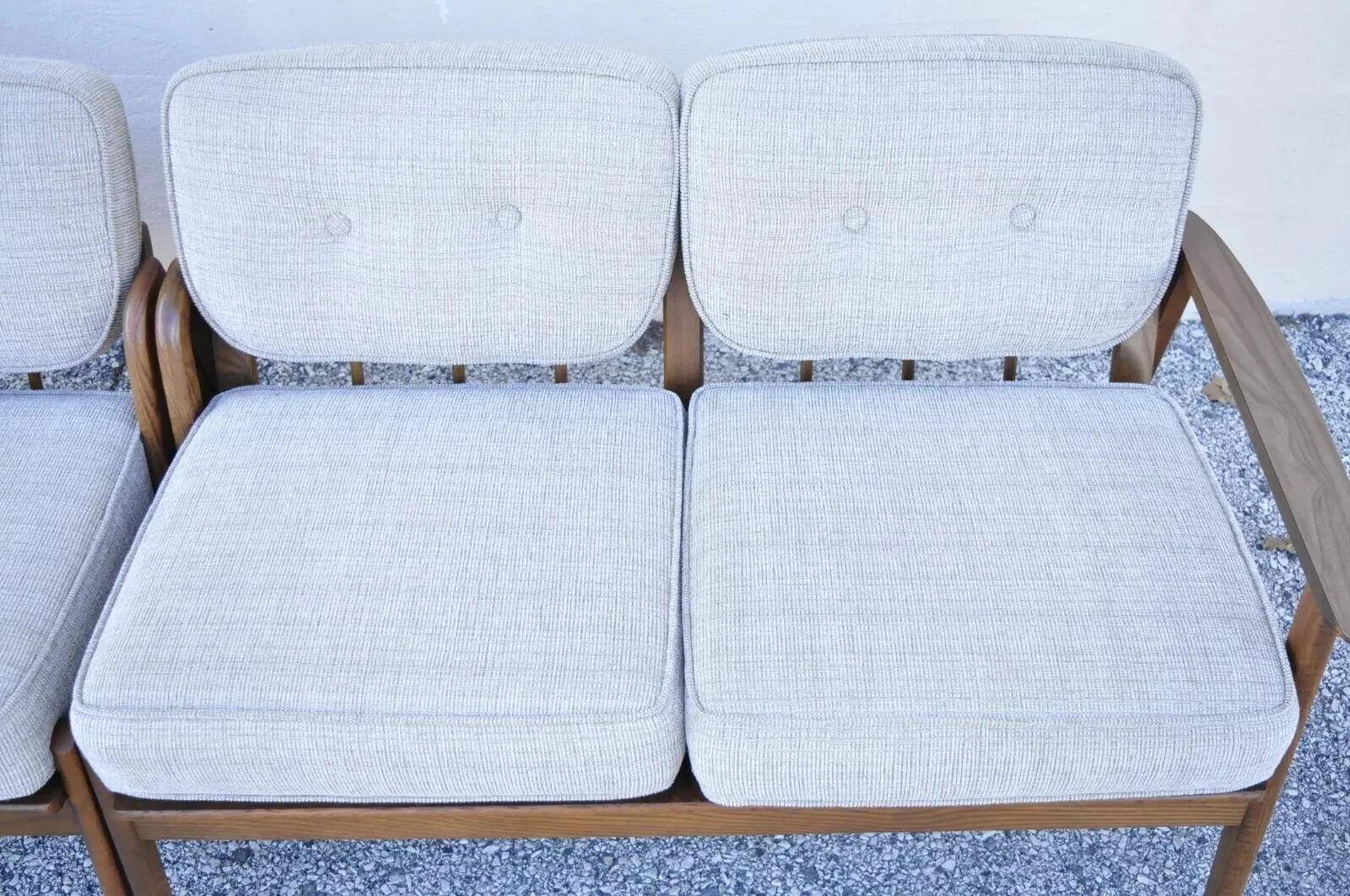 20th Century Mid Century Modern Sculpted Walnut Two Part Four Seat Sectional Sofa - 2 Pieces For Sale