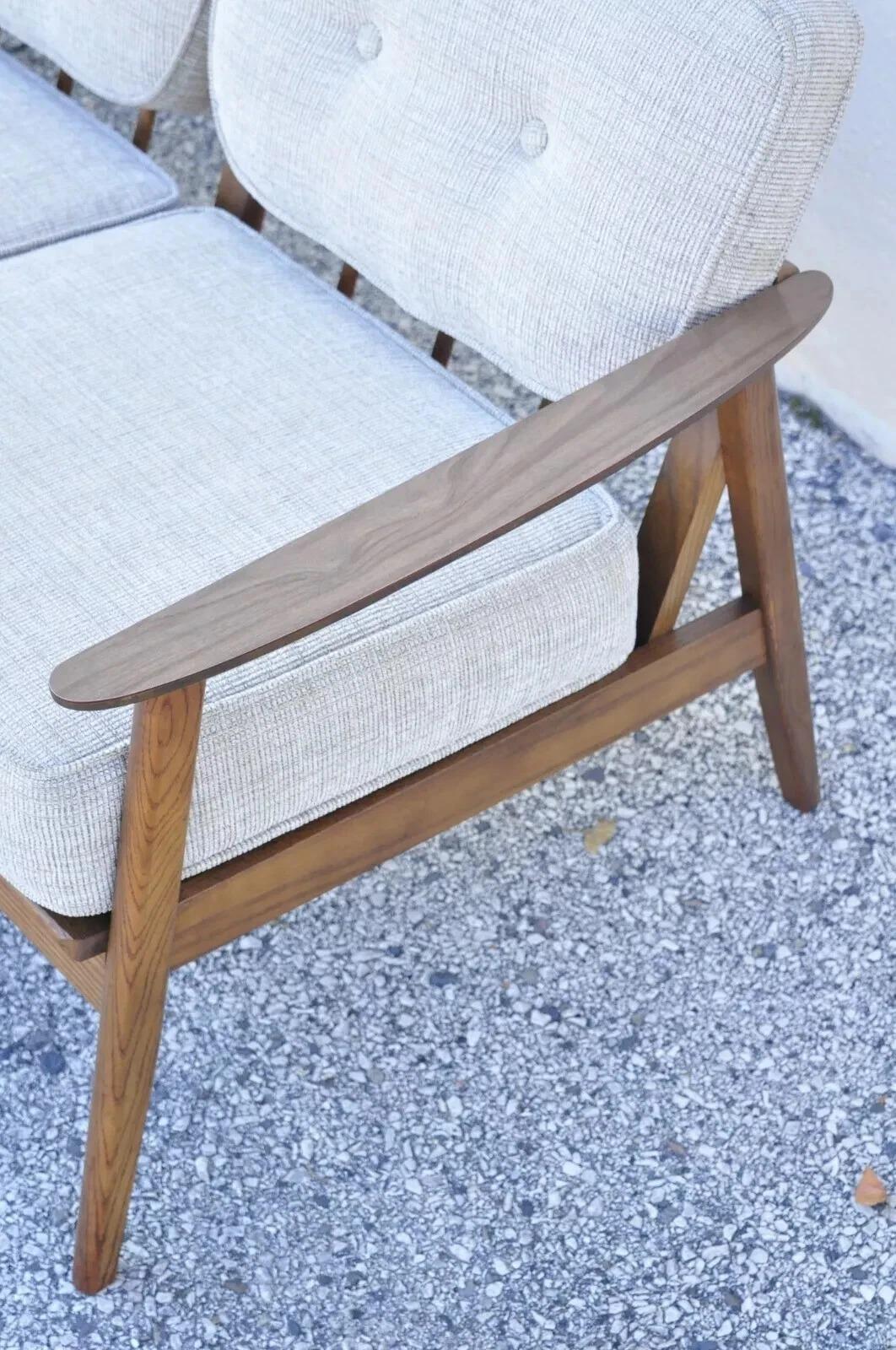 Mid Century Modern Sculpted Walnut Two Part Four Seat Sectional Sofa - 2 Pieces For Sale 1