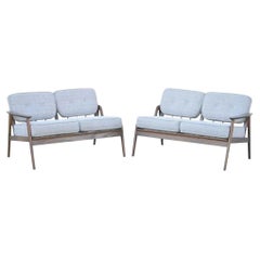 Mid Century Modern Sculpted Walnut Two Part Four Seat Sectional Sofa - 2 Pieces