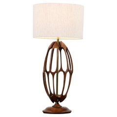 Mid-Century Modern Sculpted Walnut with Brass Accent Table Lamp