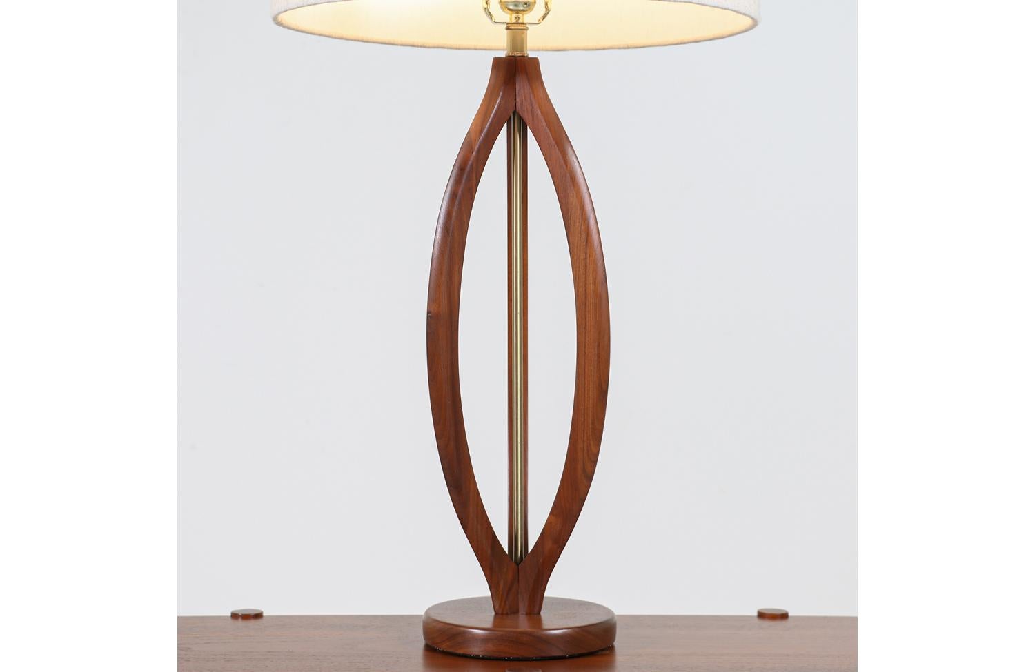 Mid-Century Modern Sculpted Walnut with Brass Accent Table Lamps 1