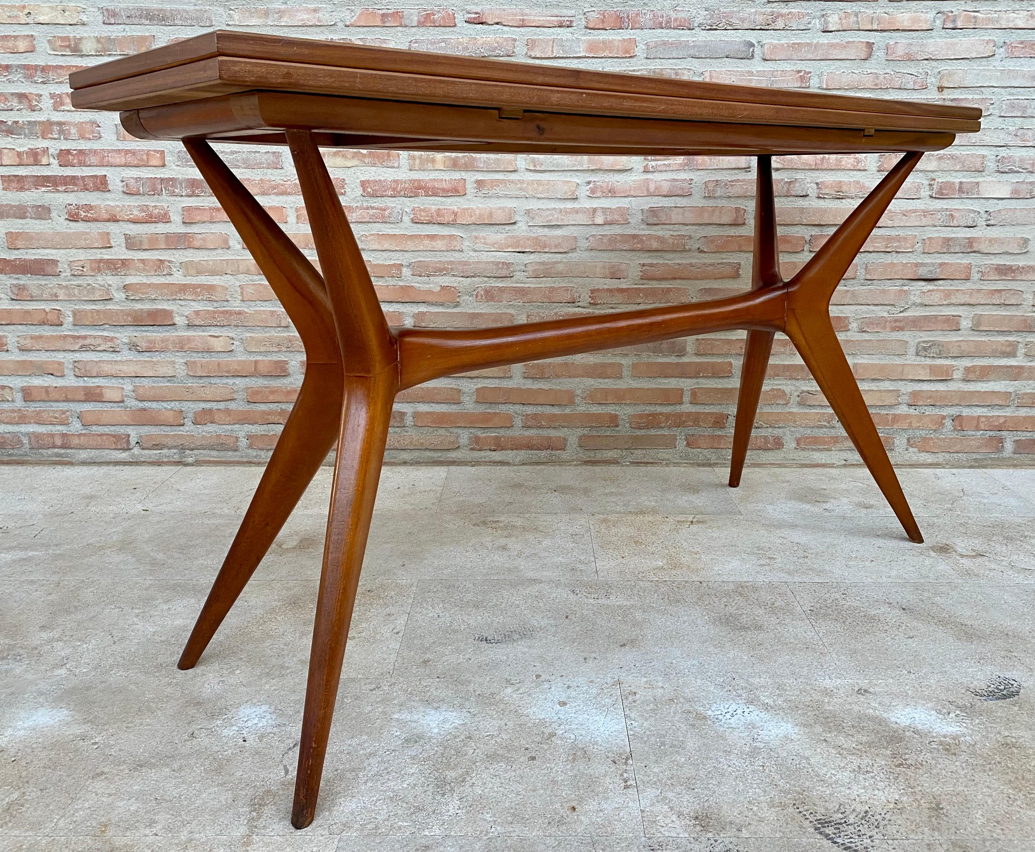 Italian Mid-Century Modern Sculpted x Base Dining Table or Folding Console Table in the