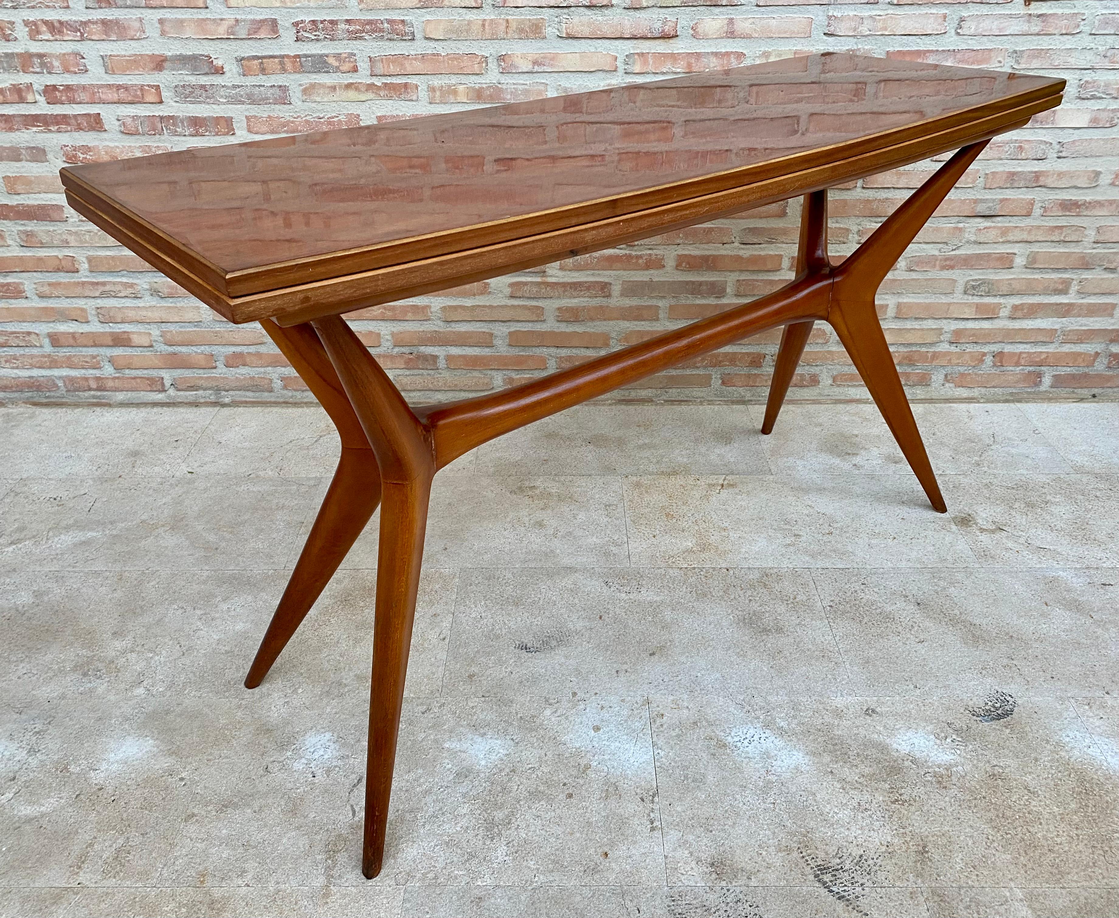 Mid-Century Modern Sculpted x Base Dining Table or Folding Console Table in the In Good Condition In Miami, FL