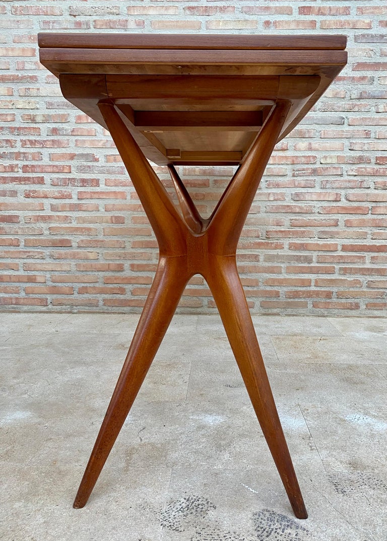 MidCentury Modern Sculpted x Base Dining Table or Folding Console Table in the For Sale at 1stDibs
