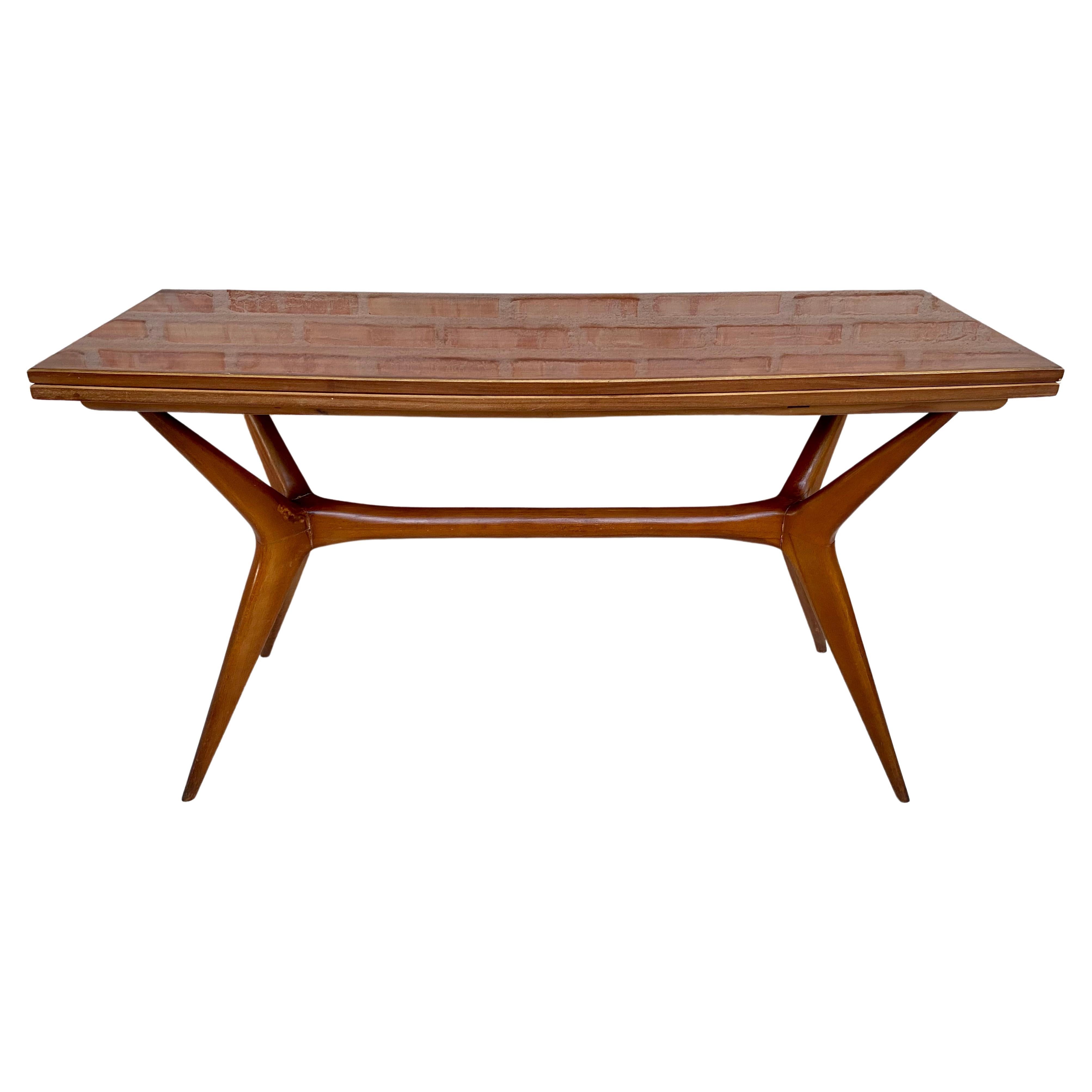 Mid-Century Modern Sculpted x Base Dining Table or Folding Console Table in the