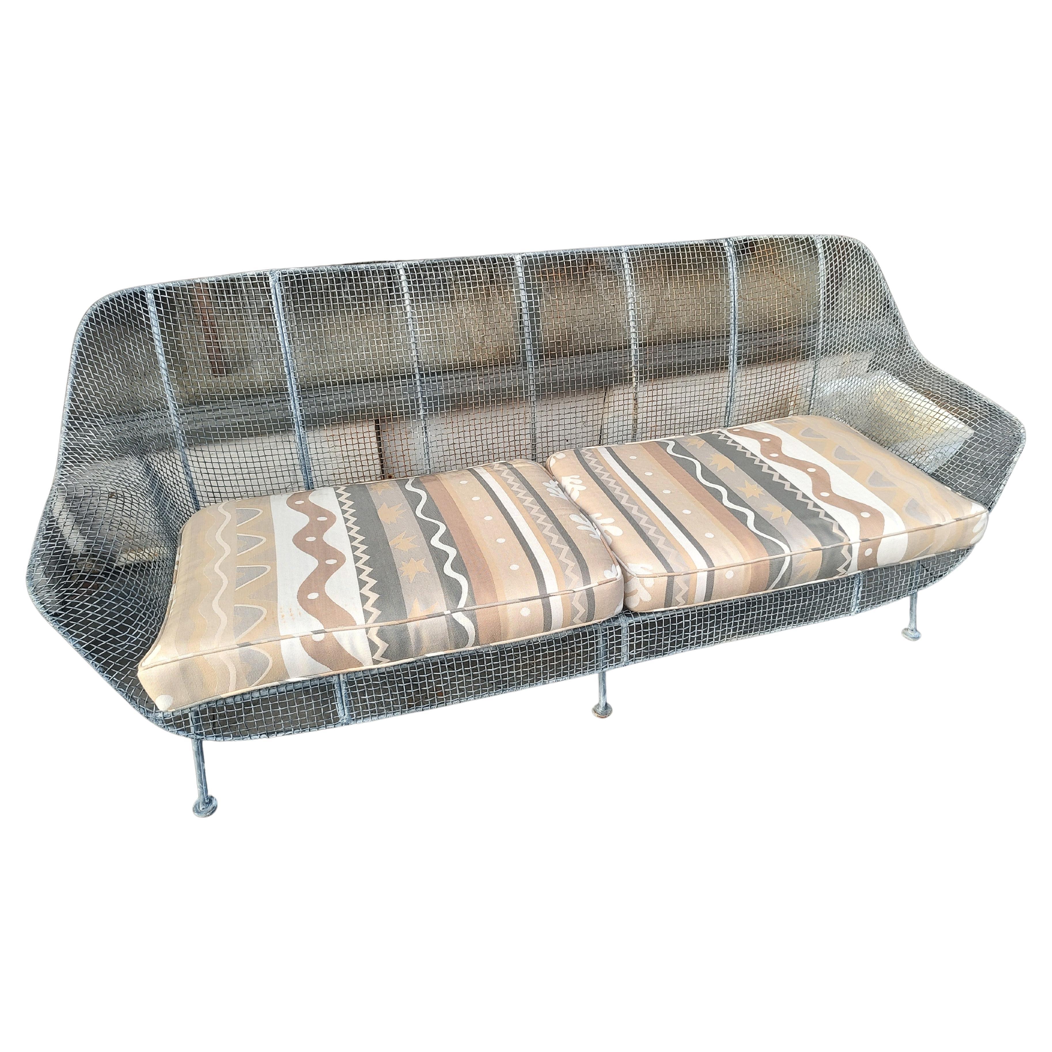 Steel Mid-Century Modern Sculptura 3 Seat Sofa with Cushions by Russell Woodard For Sale