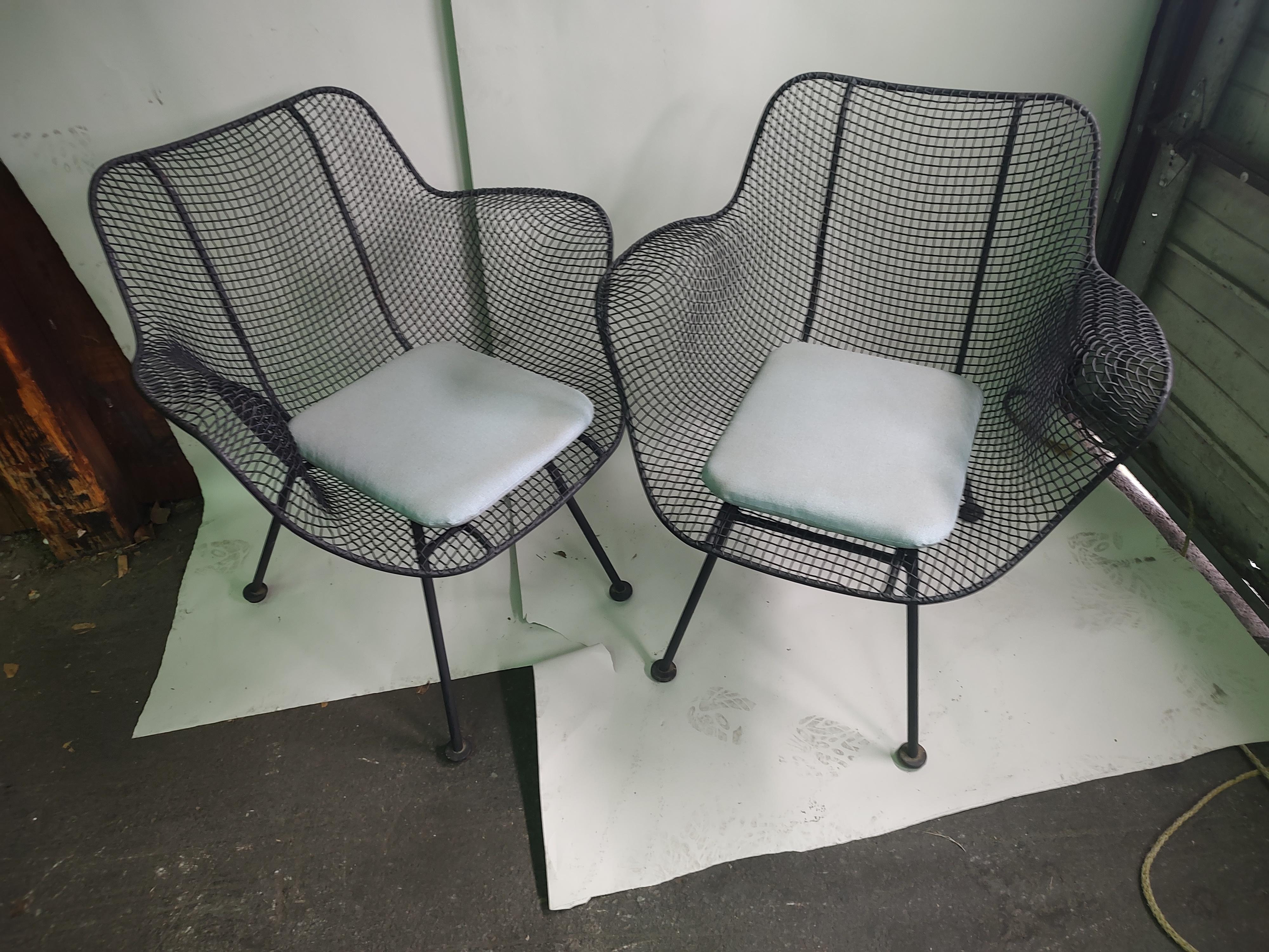 Iron  Pair Mid-Century Modern Sculptura Dining Lounge  Armchairs by Russell Woodard
