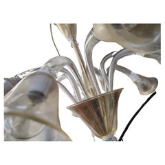 Mid-Century Modern Sculptural 10 Arm Venetian Chandelier in Clear & Gold Flecks