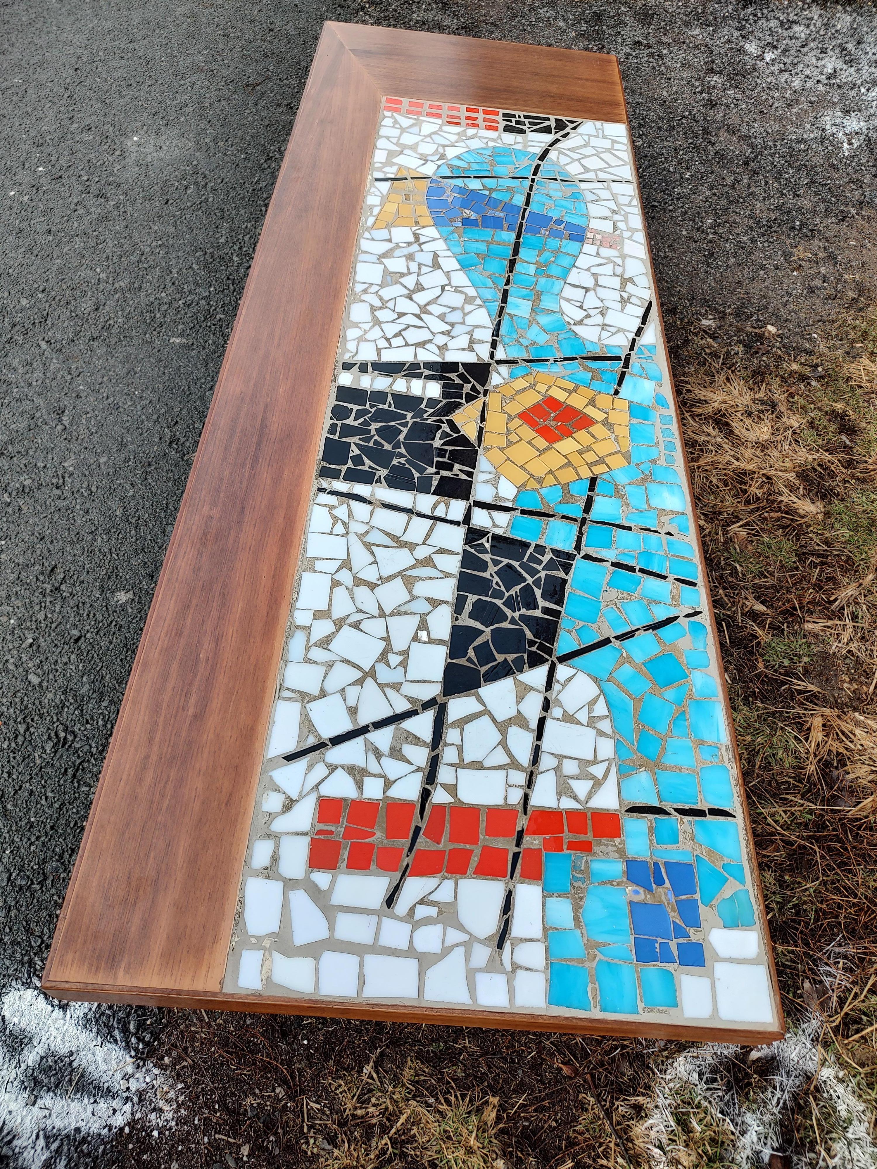 American Mid-Century Modern Sculptural Abstract Mosaic Glass Tile Cocktail Table, C1955 For Sale