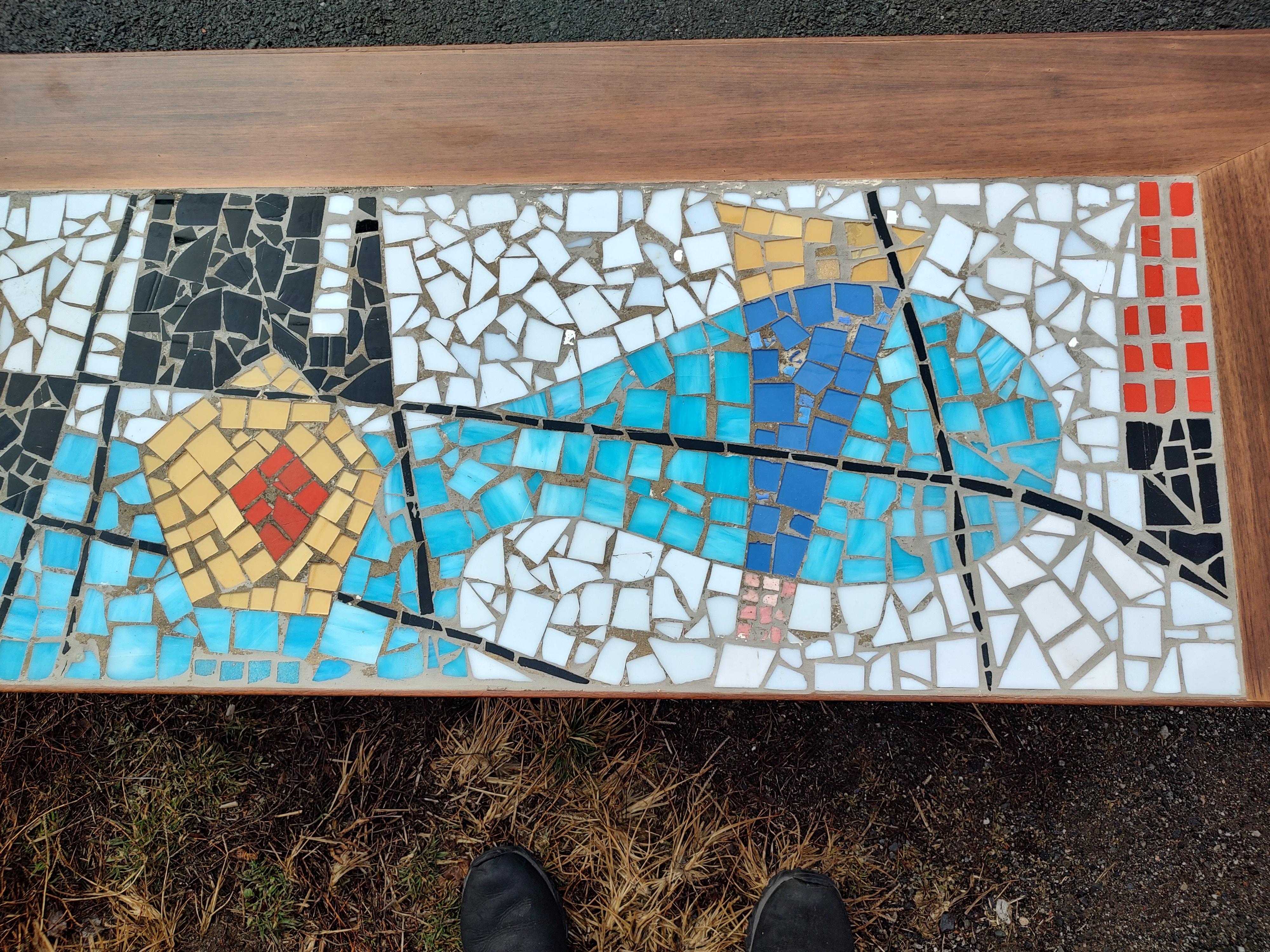 Hand-Crafted Mid-Century Modern Sculptural Abstract Mosaic Glass Tile Cocktail Table, C1955 For Sale