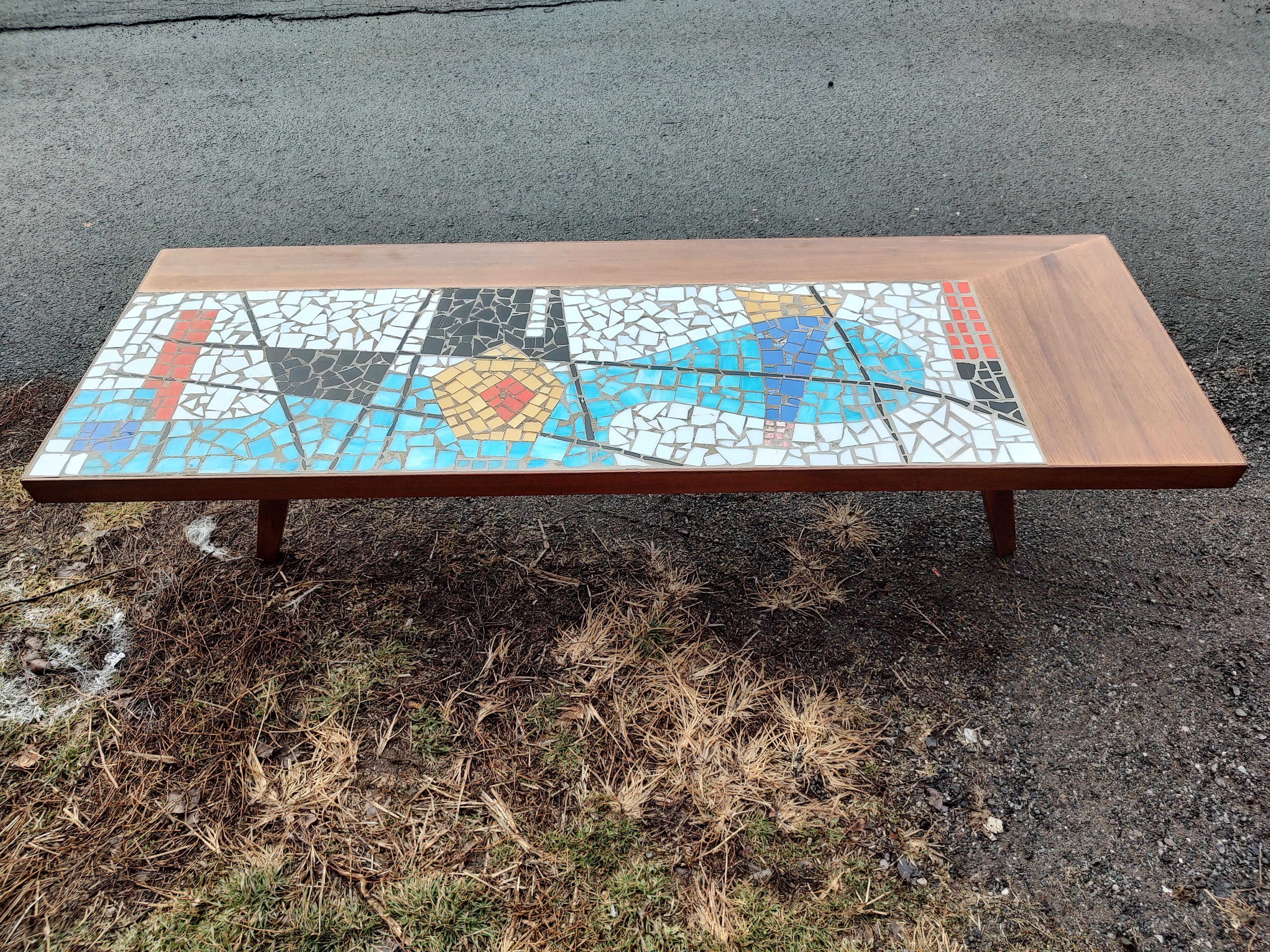 Mid-Century Modern Sculptural Abstract Mosaic Glass Tile Cocktail Table, C1955 In Good Condition For Sale In Port Jervis, NY