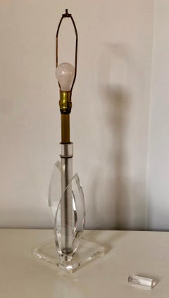 Van Teal Attributed Sculptural Acrylic / Lucite with Brass Accents Table Lamp