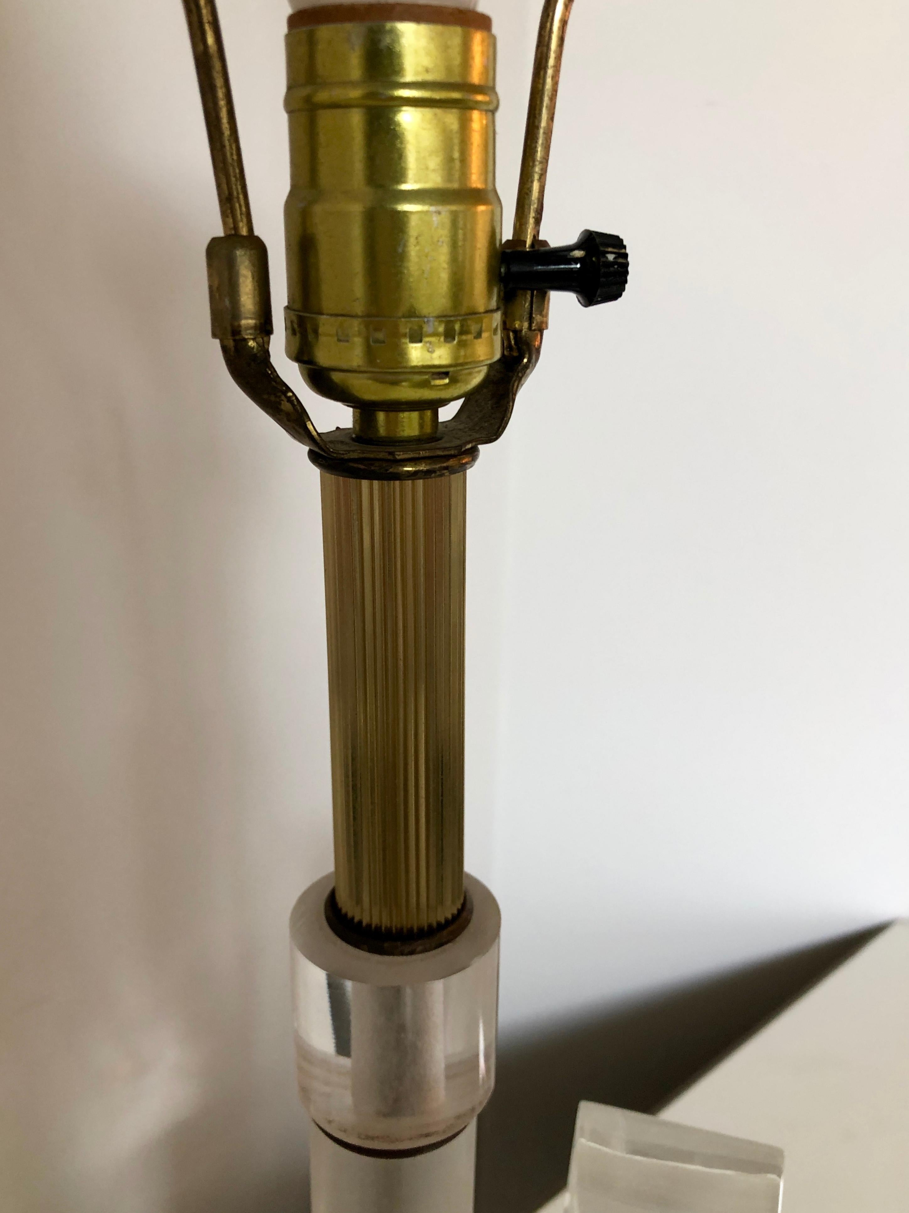 20th Century Van Teal Attributed Sculptural Acrylic / Lucite with Brass Accents Table Lamp For Sale