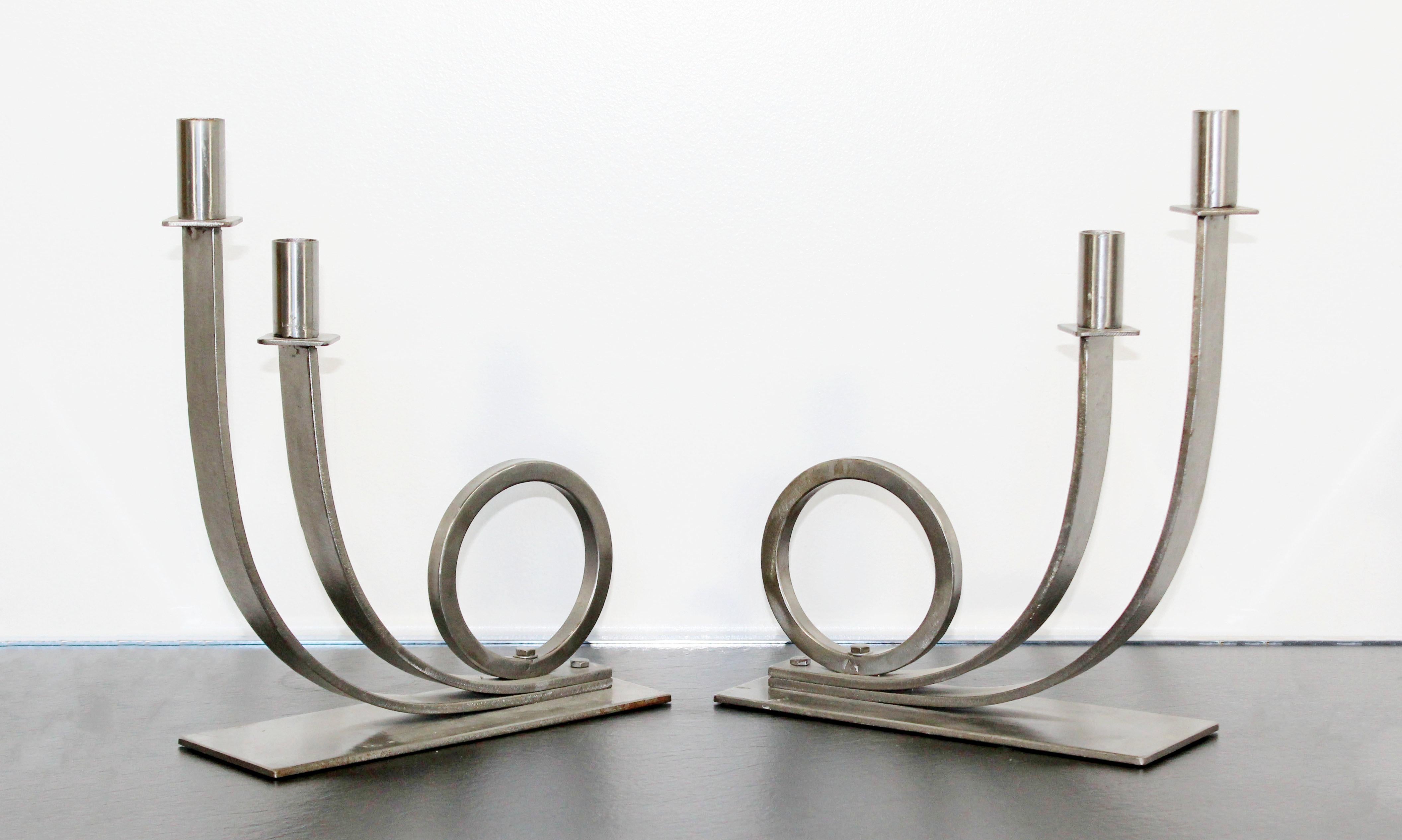 Mid-Century Modern Sculptural Aluminum Candleholders Studio Artist Haghiri, Pair 1