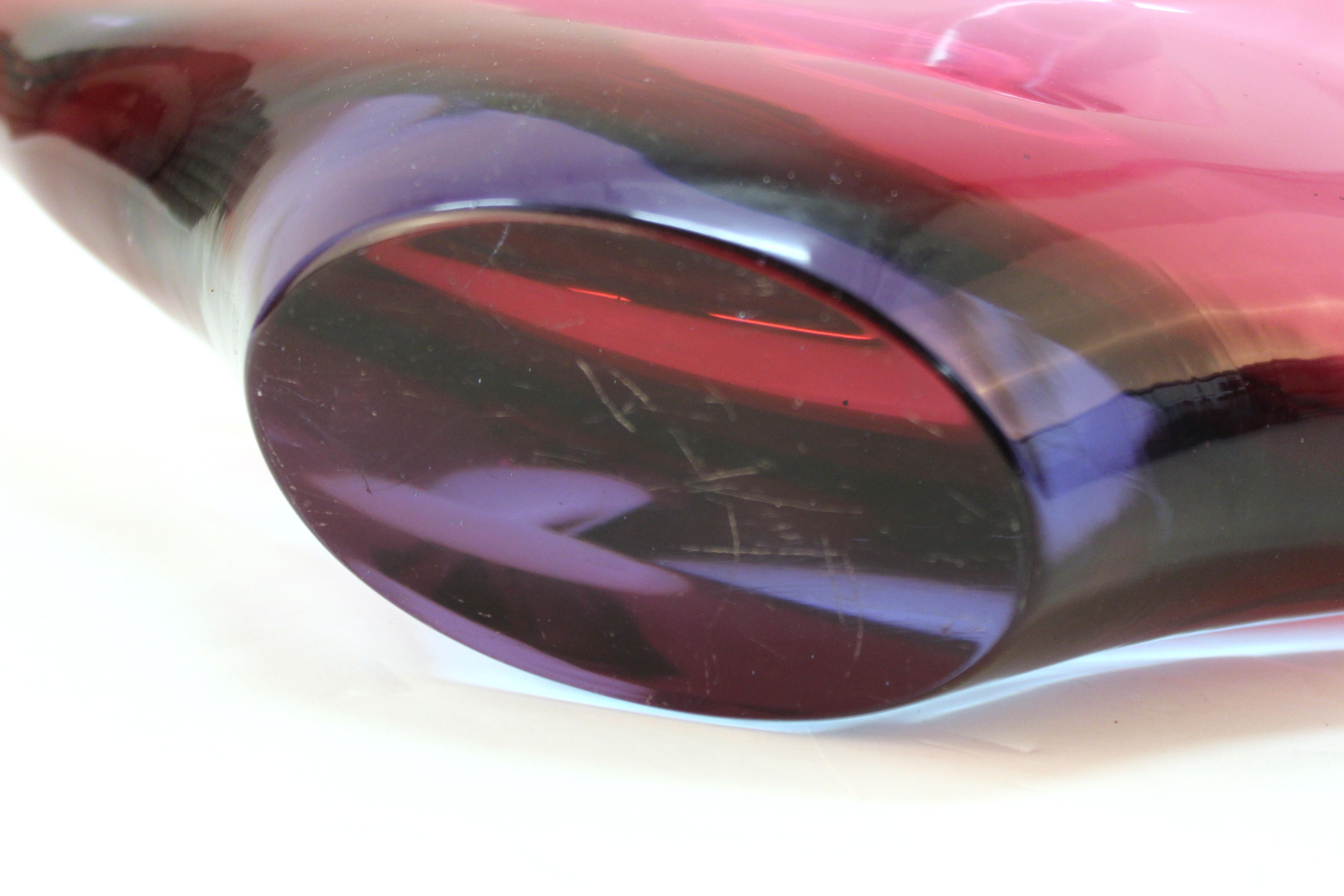 Mid-Century Modern Sculptural Art Glass Bowl in Eggplant Purple 6