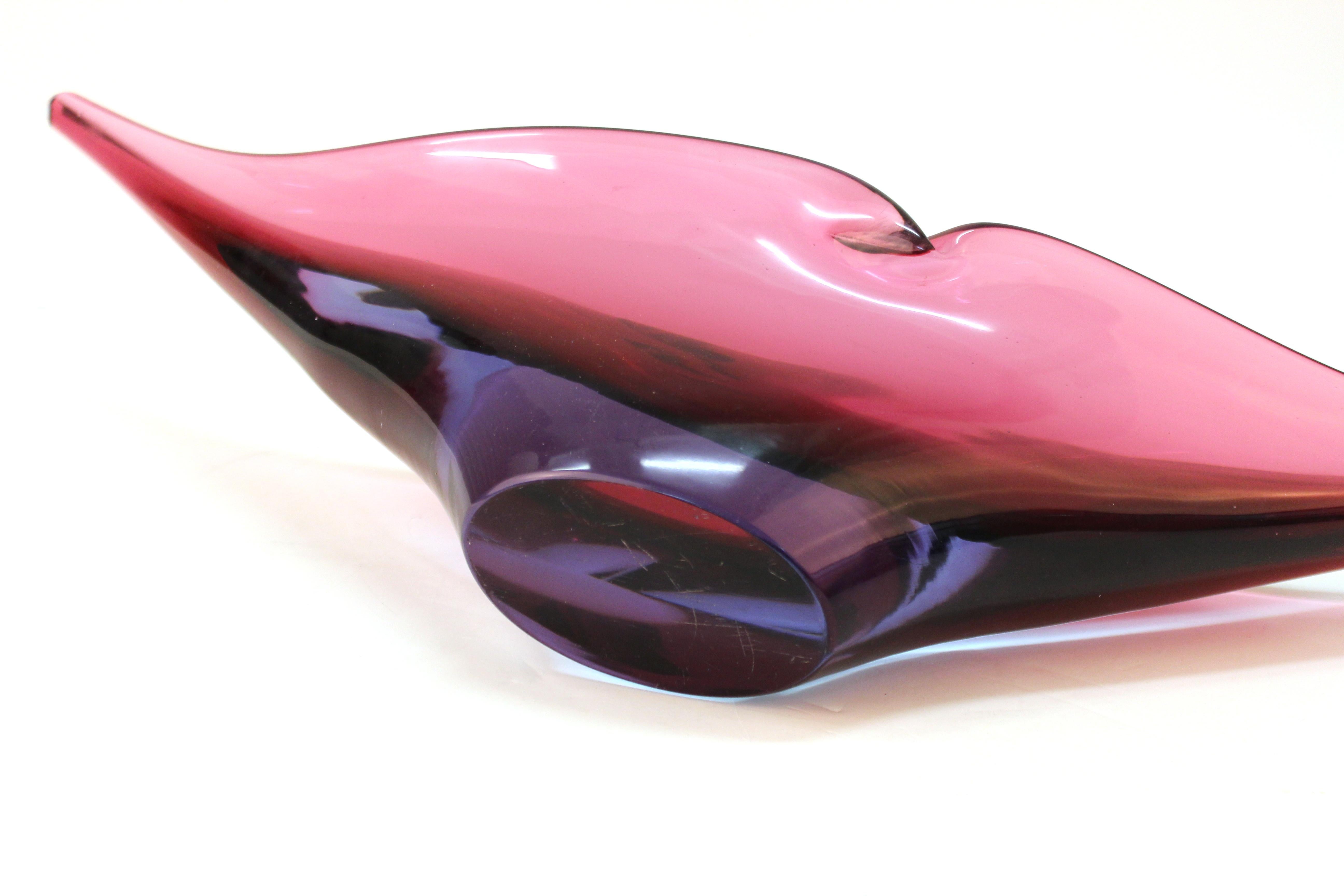 Mid-Century Modern Sculptural Art Glass Bowl in Eggplant Purple 5