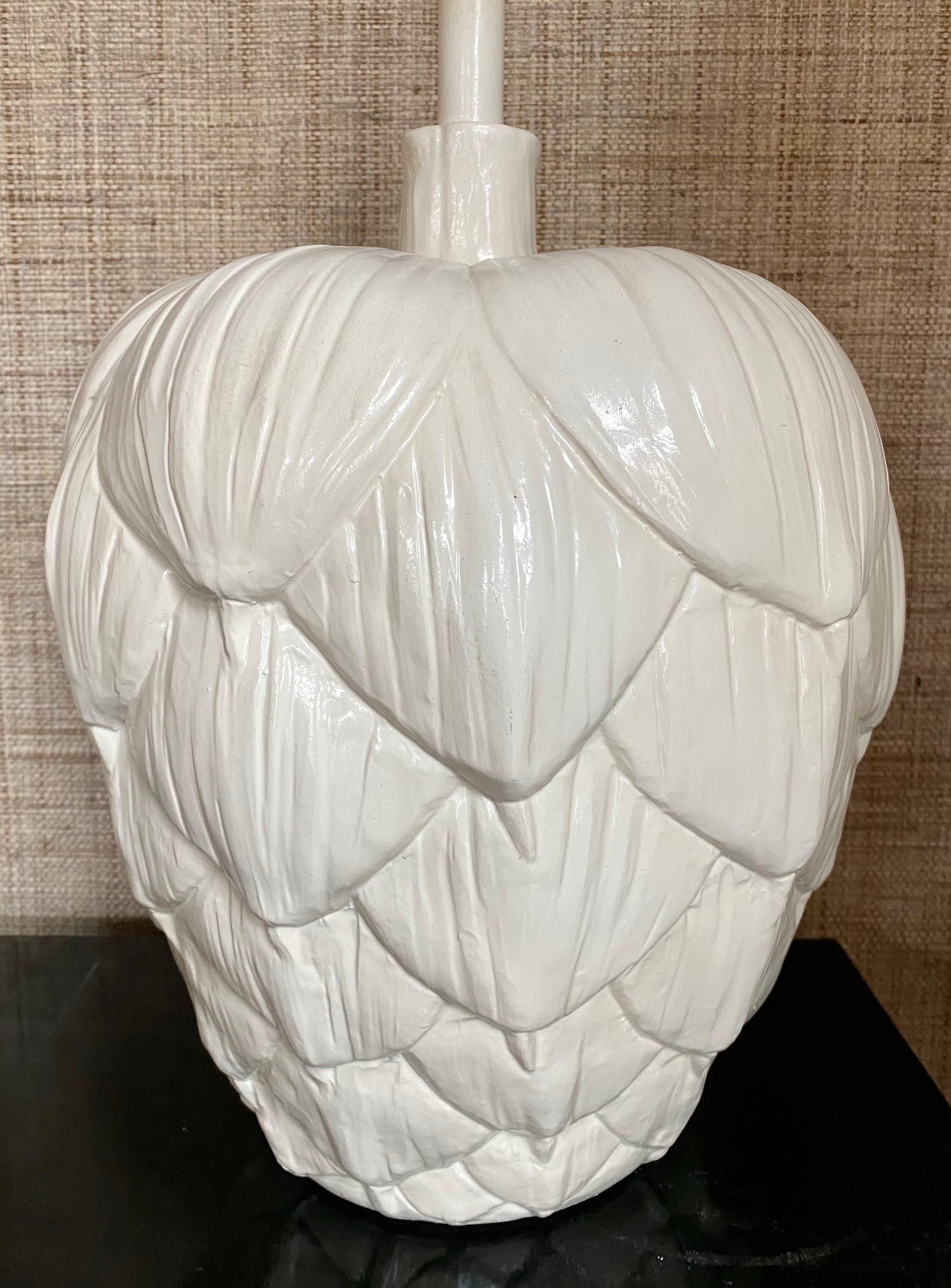 Mid-Century Modern Sculptural Artichoke Leaf Plaster Table Lamp, 1960s In Good Condition For Sale In Lambertville, NJ