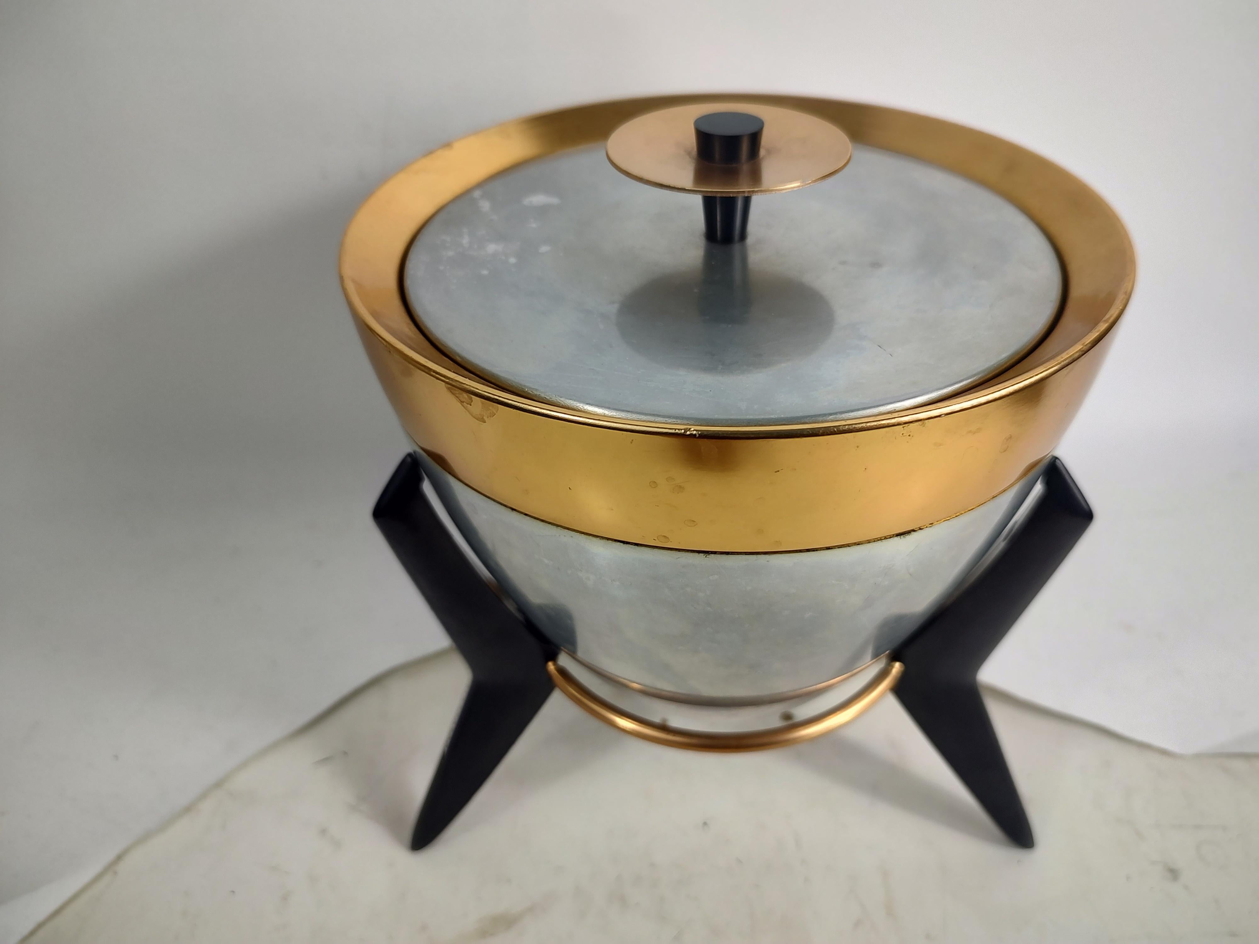 American Mid-Century Modern Sculptural Atomic Rocket Ship Aluminum Ice Bucket