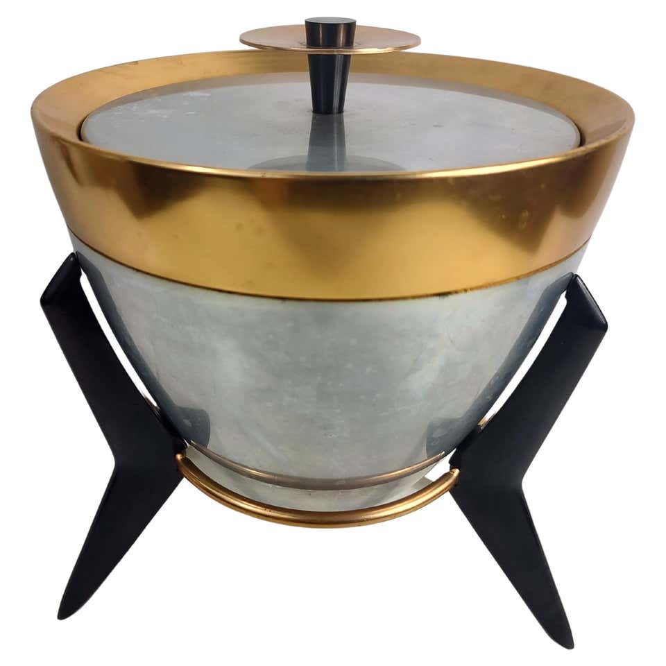 Mid-Century Modern Sculptural Atomic Rocket Ship Aluminum Ice Bucket at ...
