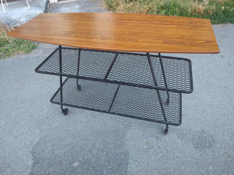 American Mid Century Modern Sculptural Bar Cart with a Surfboard Top by Arthur Umanoff  For Sale