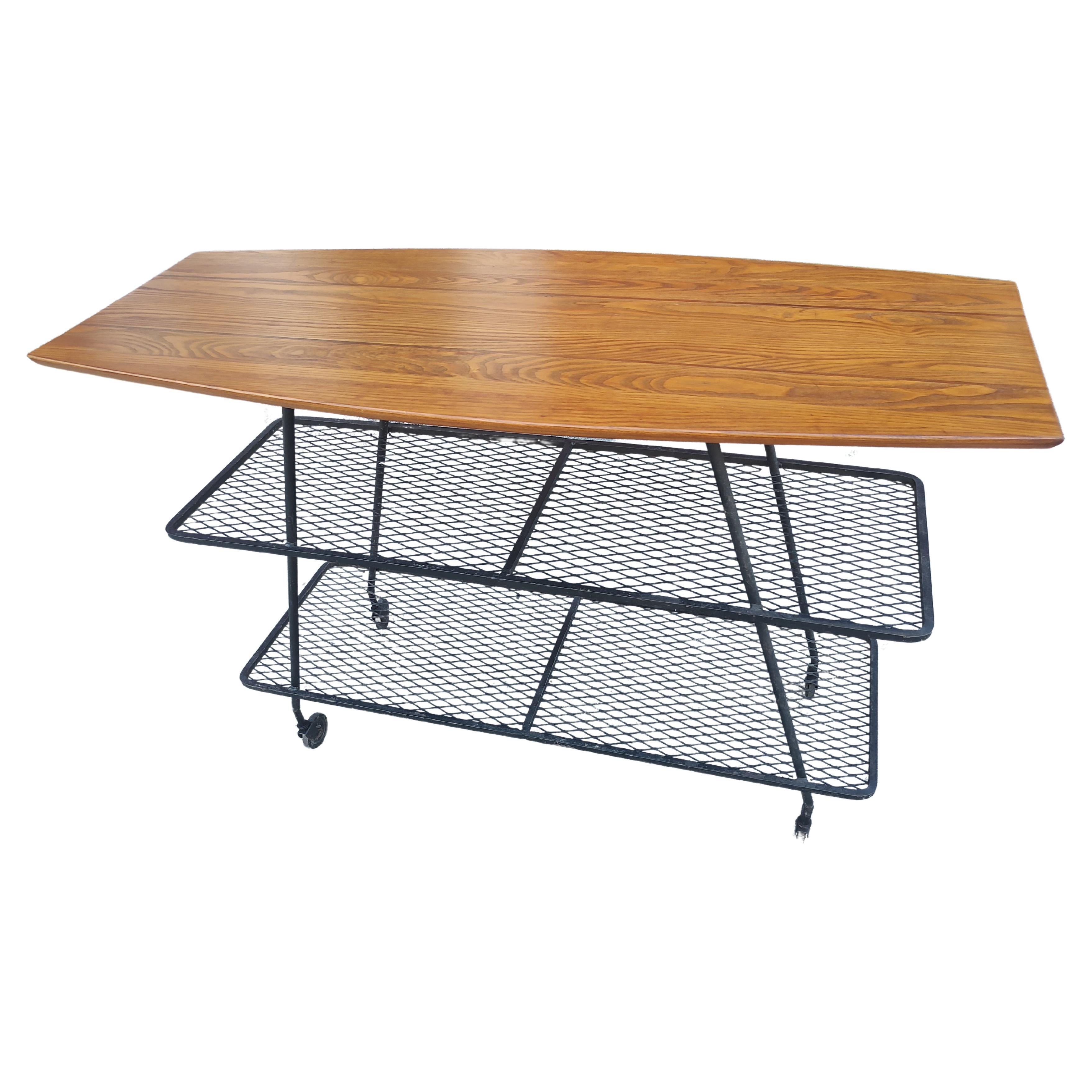 Mid Century Modern Sculptural Bar Cart with a Surfboard Top by Arthur Umanoff In Good Condition For Sale In Port Jervis, NY