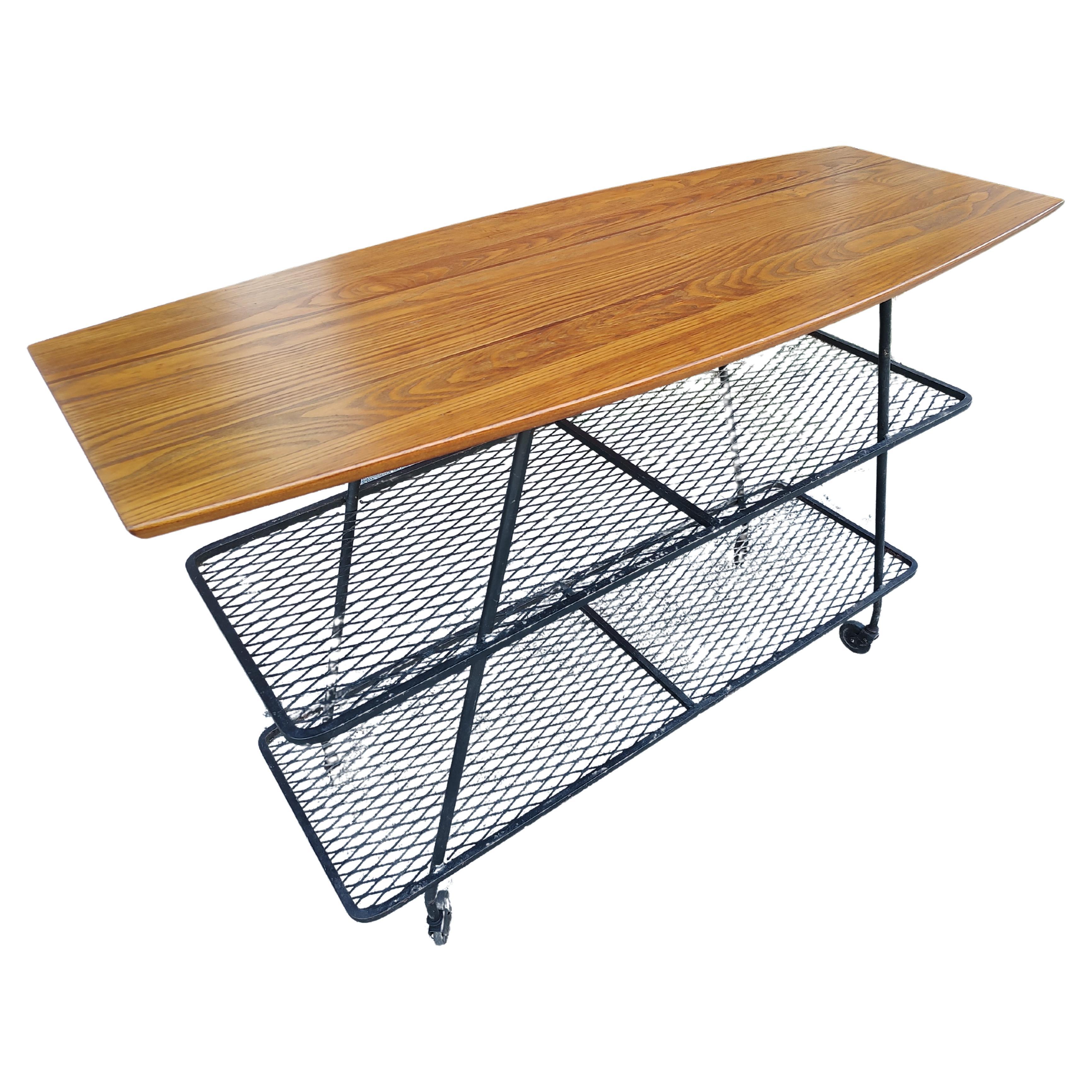 Mid Century Modern Sculptural Bar Cart with a Surfboard Top by Arthur Umanoff