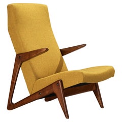 Mid-Century Modern Sculptural Belgian Lounge Chair in Cherry & Ochre Fabric
