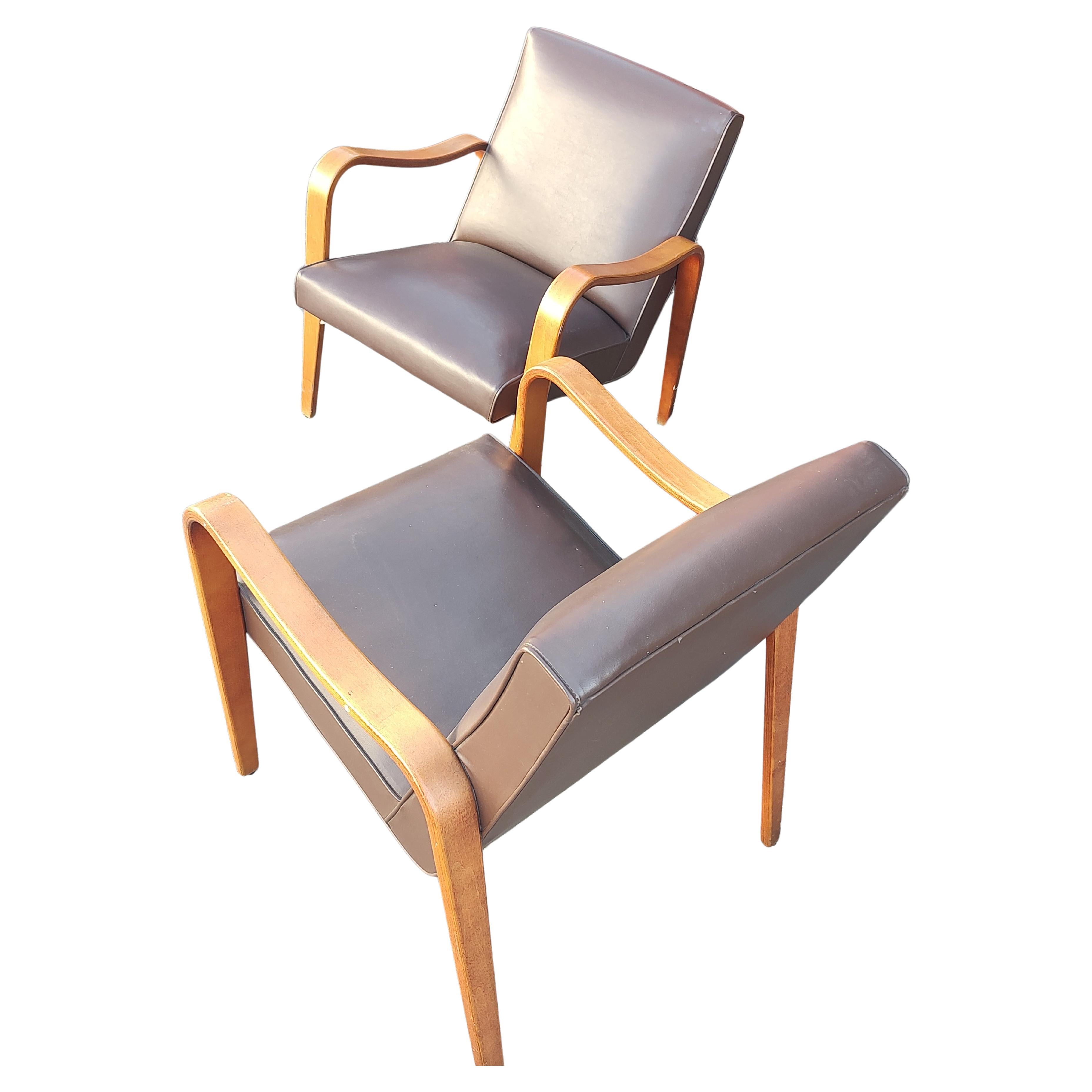 Hand-Crafted Mid Century Modern Sculptural Bent Arm Lounge Chairs in Birch by Thonet For Sale
