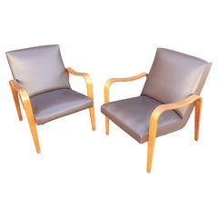 Mid Century Modern Sculptural Bent Arm Lounge Chairs in Birch by Thonet