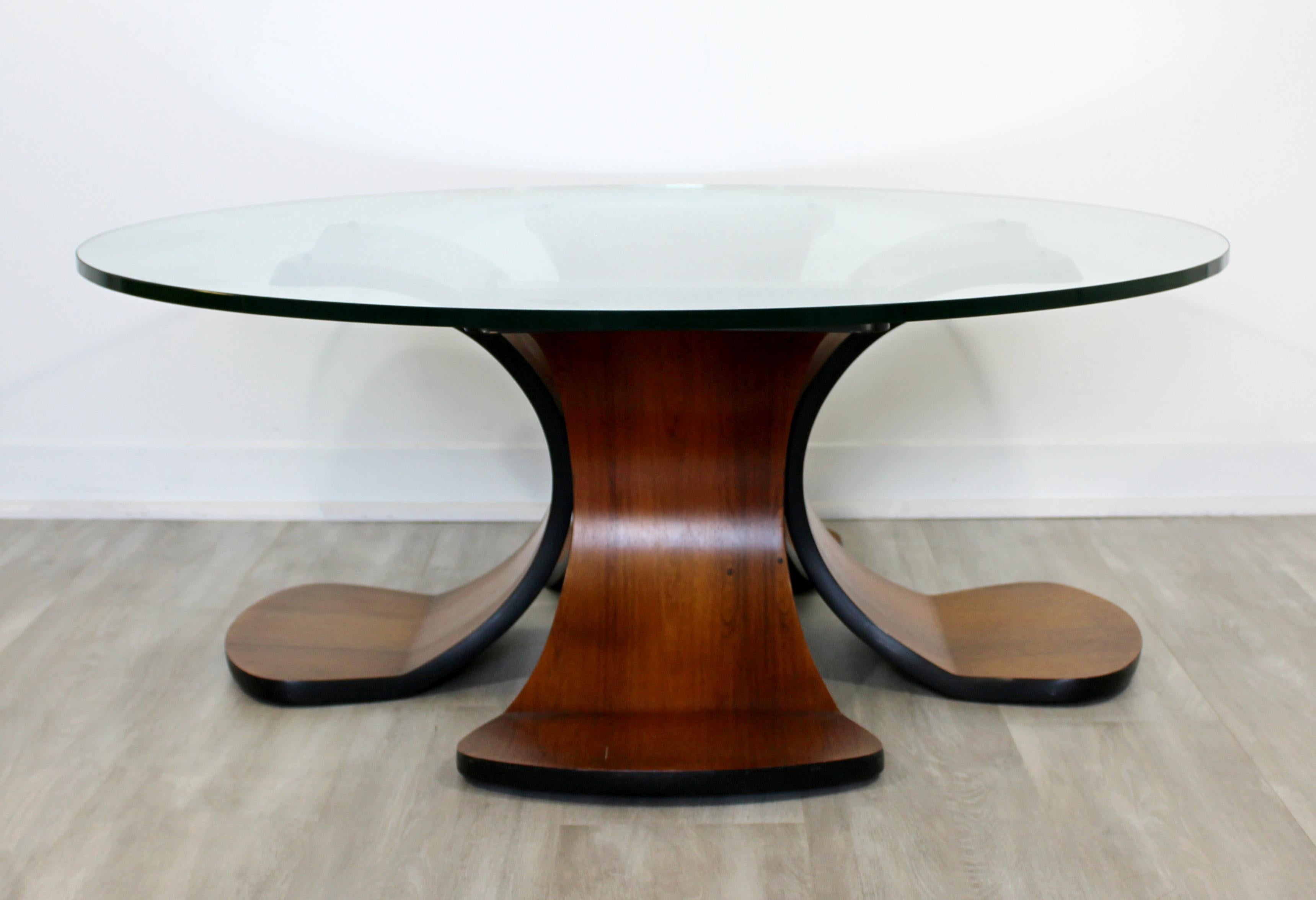 American Mid-Century Modern Sculptural Bentwood Walnut Rosewood Glass Coffee Table, 1960s