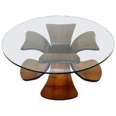 Mid-Century Modern Sculptural Bentwood Walnut Rosewood Glass Coffee Table, 1960s