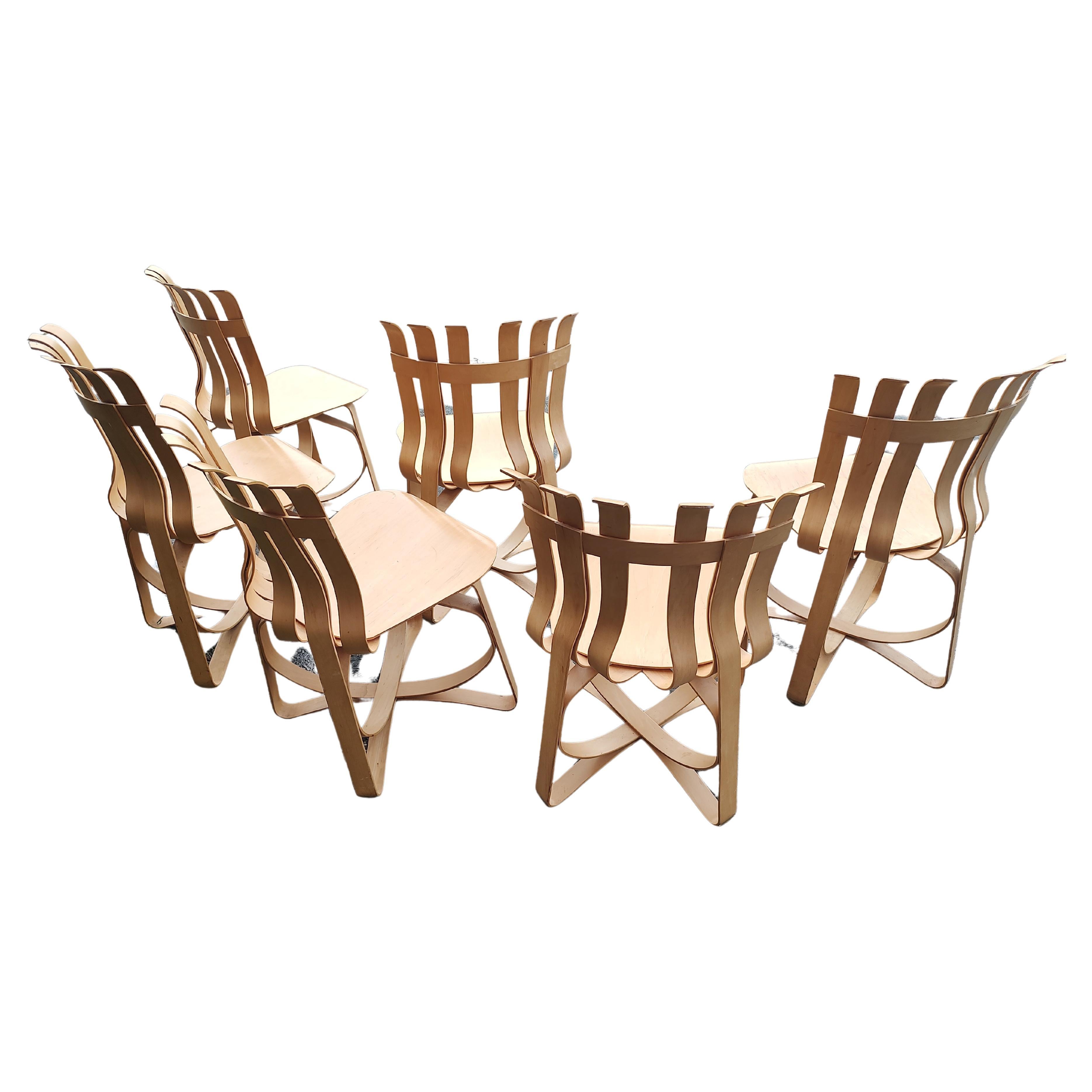 6 chaises sculpturales en bouleau mi-siècle modernes Hat Trick de Frank Gehry - Knoll en vente 3