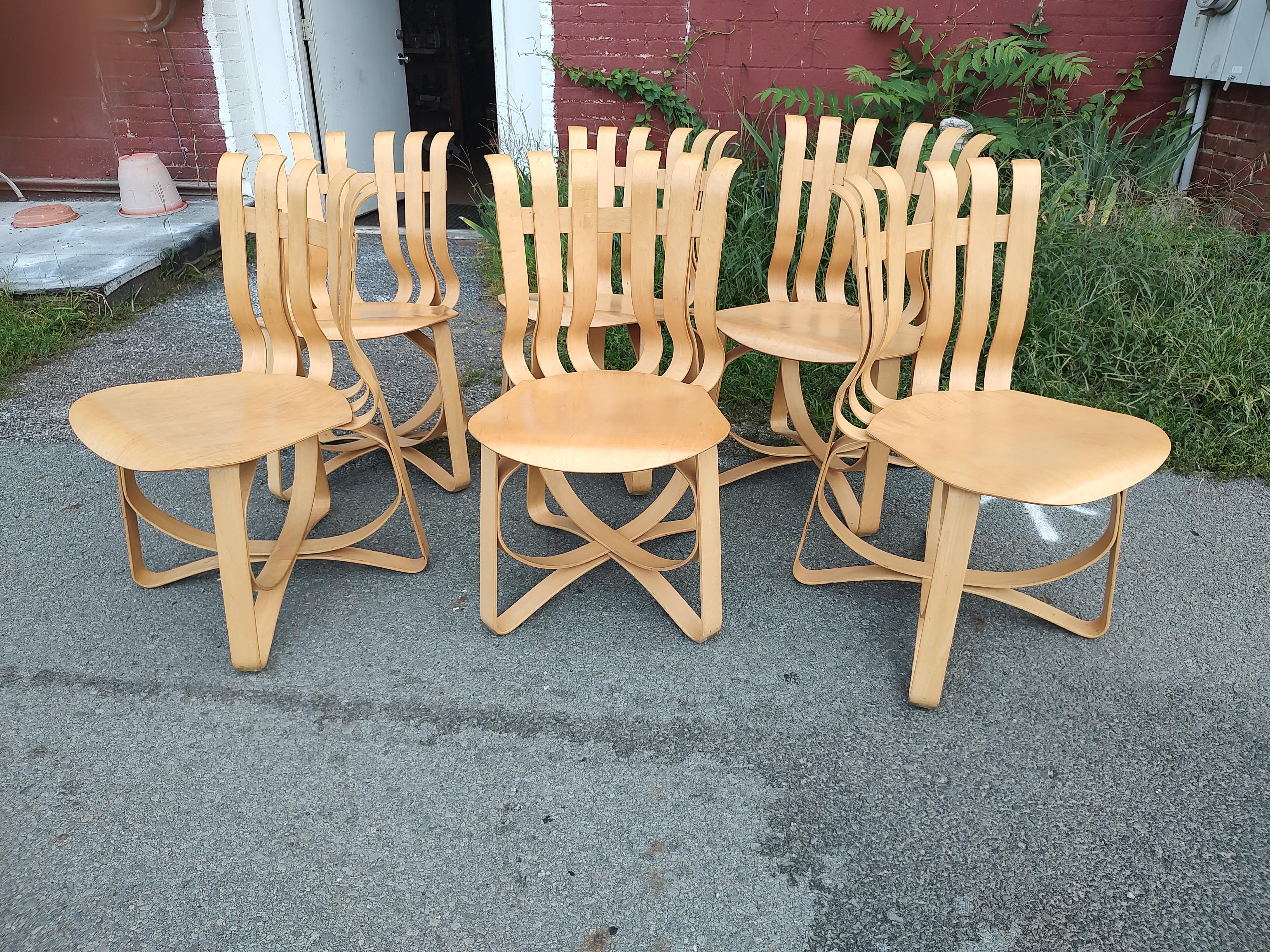 Mid Century Modern Sculptural Birch 6 Hat Trick Chairs by Frank Gehry - Knoll For Sale 7