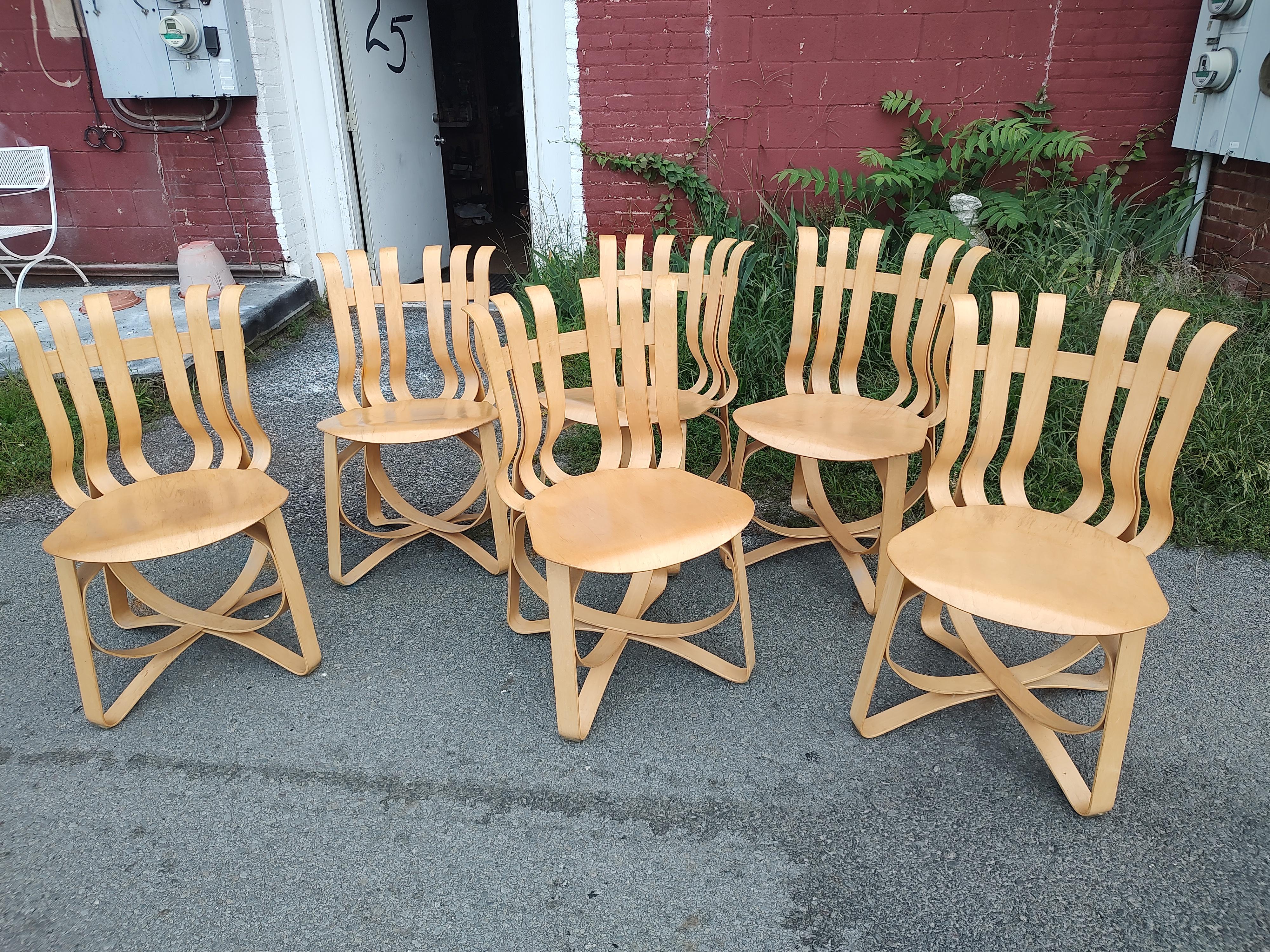 Mid Century Modern Sculptural Birch 6 Hat Trick Chairs by Frank Gehry - Knoll For Sale 8