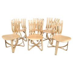 Mid Century Modern Sculptural Birch 6 Hat Trick Chairs by Frank Gehry - Knoll