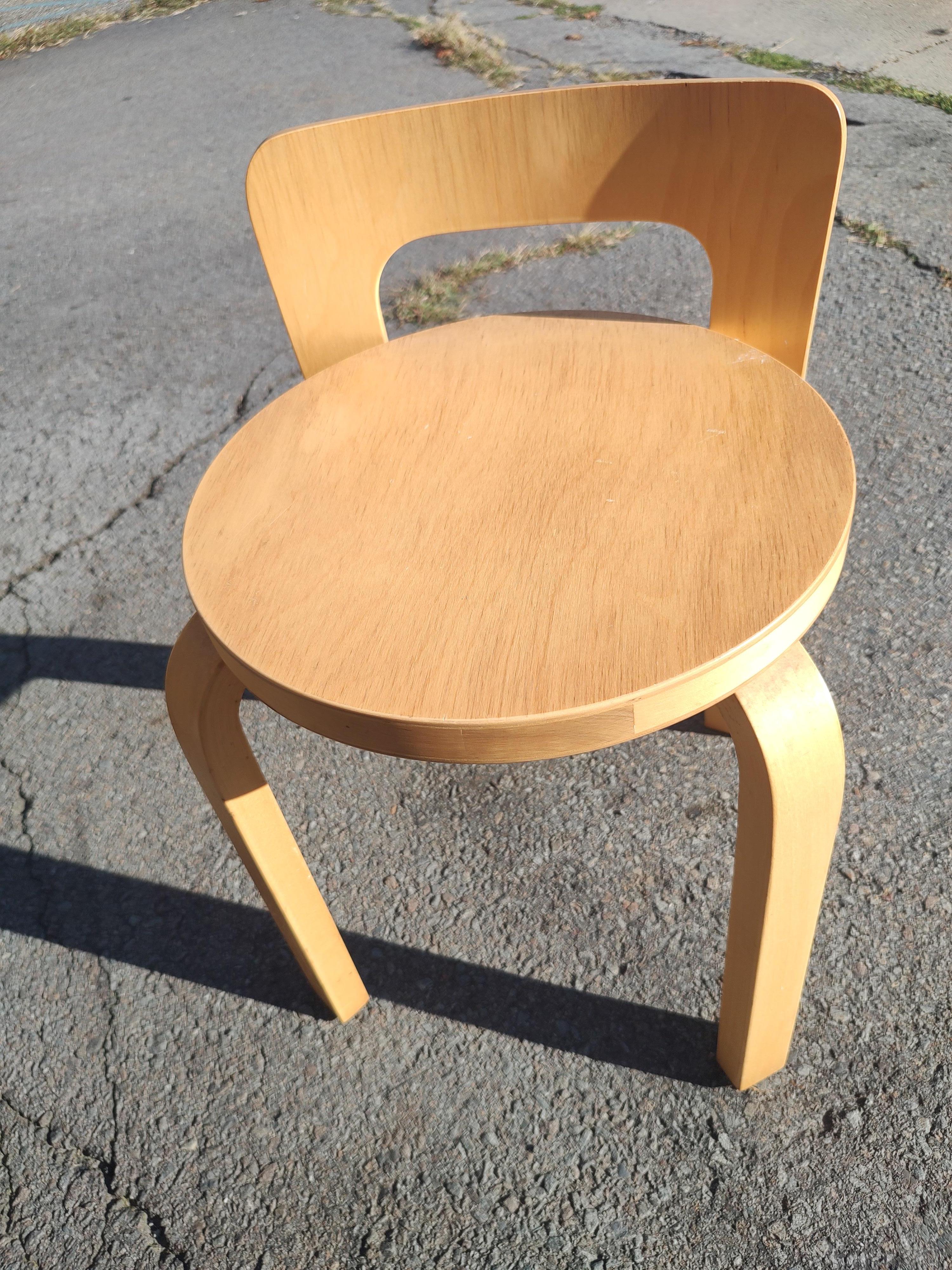 Mid Century Modern Sculptural Birch Stool with Back by Alvar Aalto 2
