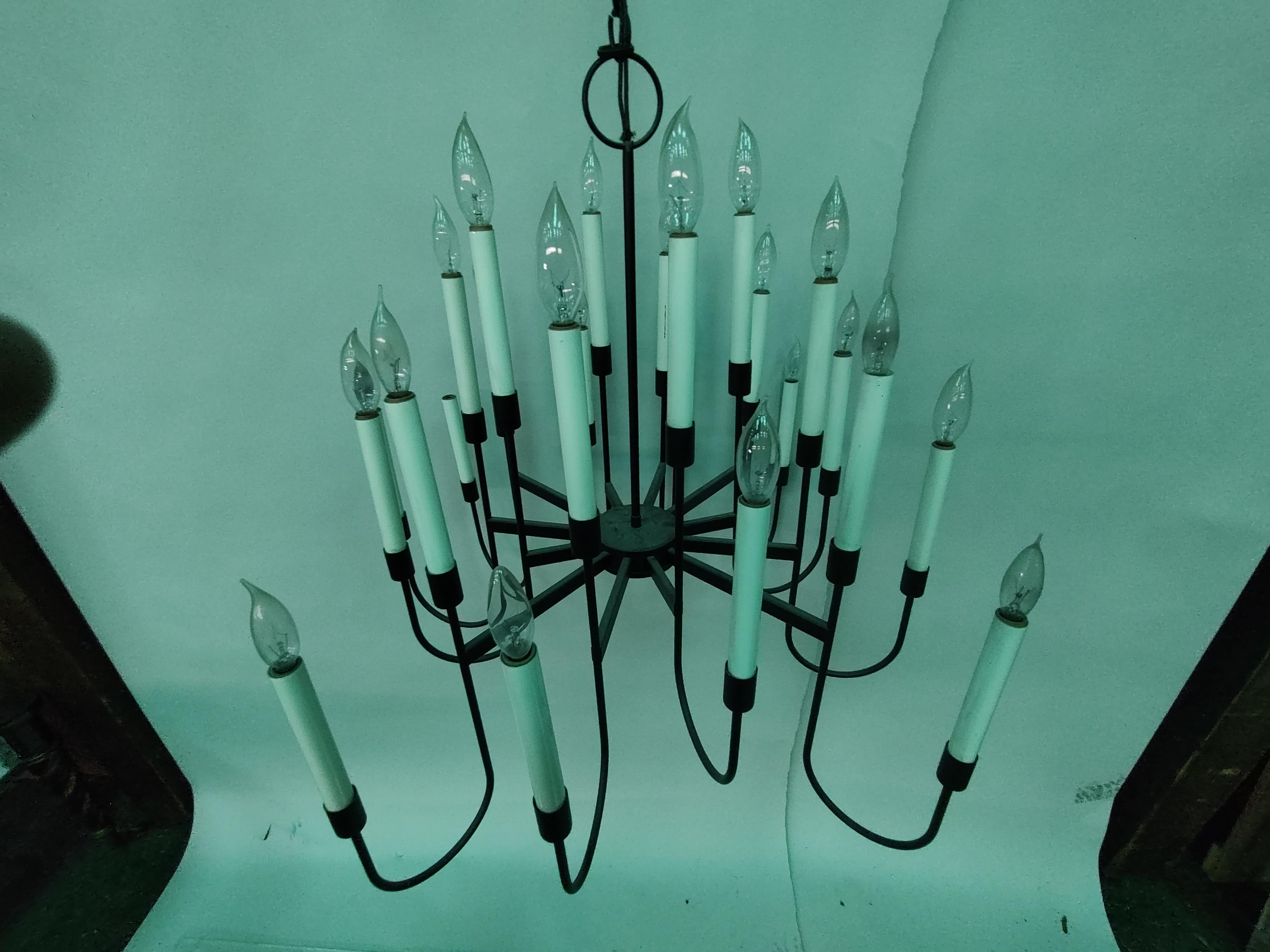 Mid-20th Century Mid-Century Modern Sculptural Black Iron Chandelier by Lightolier For Sale