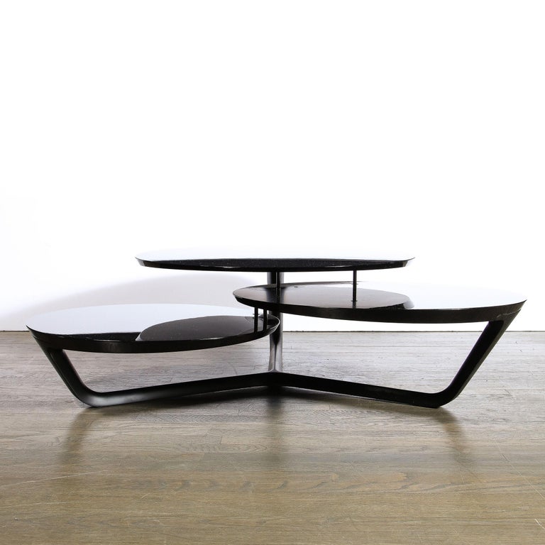 MidCentury Modern Sculptural Black Lacquer Three Tier Cocktail Table at 1stDibs black