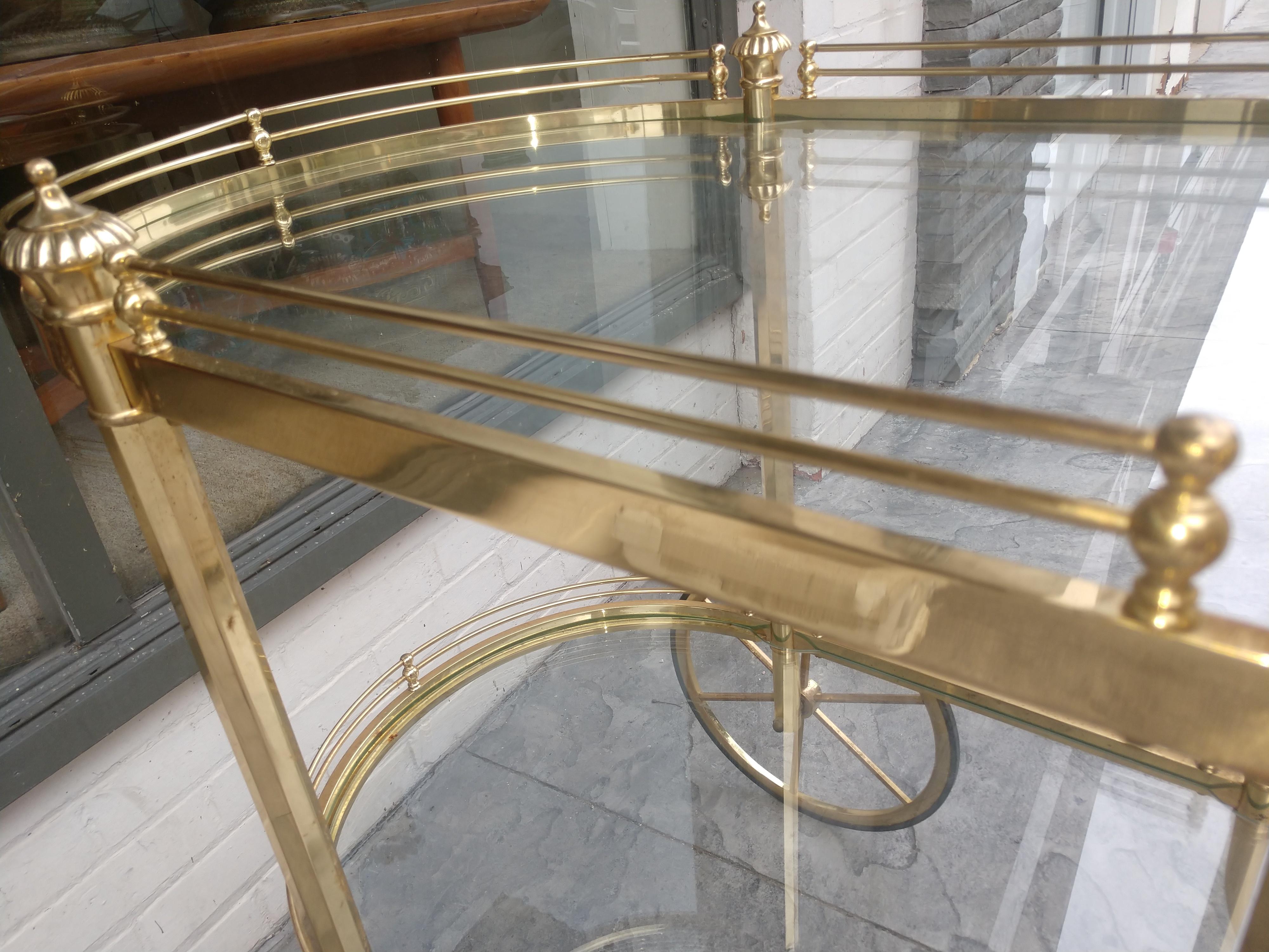 Neoclassical Mid-Century Modern Sculptural Brass Bar Cart, C 1970