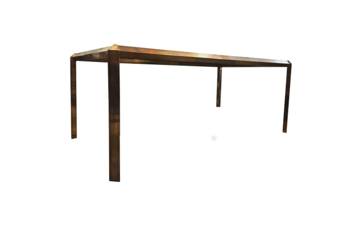 Modern midcentury brass glass dining, conference table.