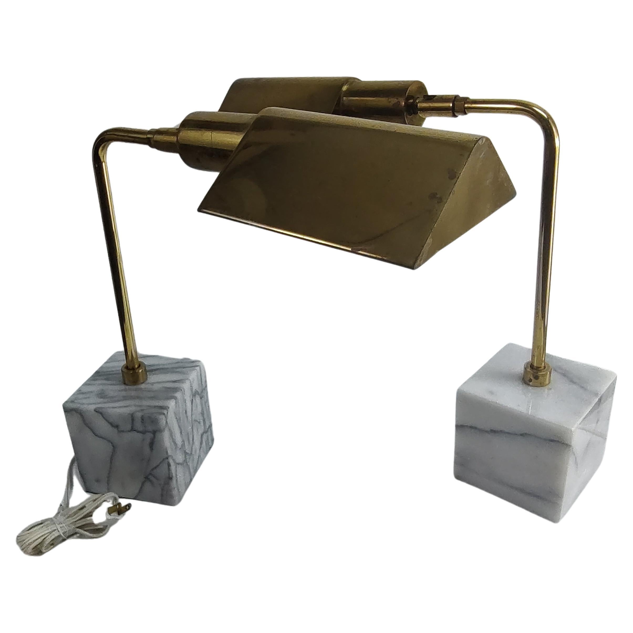 Polished Mid Century Modern Sculptural Brass & Marble Articulated Table Lamps Koch & Lowy For Sale