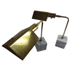 Mid Century Modern Sculptural Brass & Marble Articulated Table Lamps Koch & Lowy